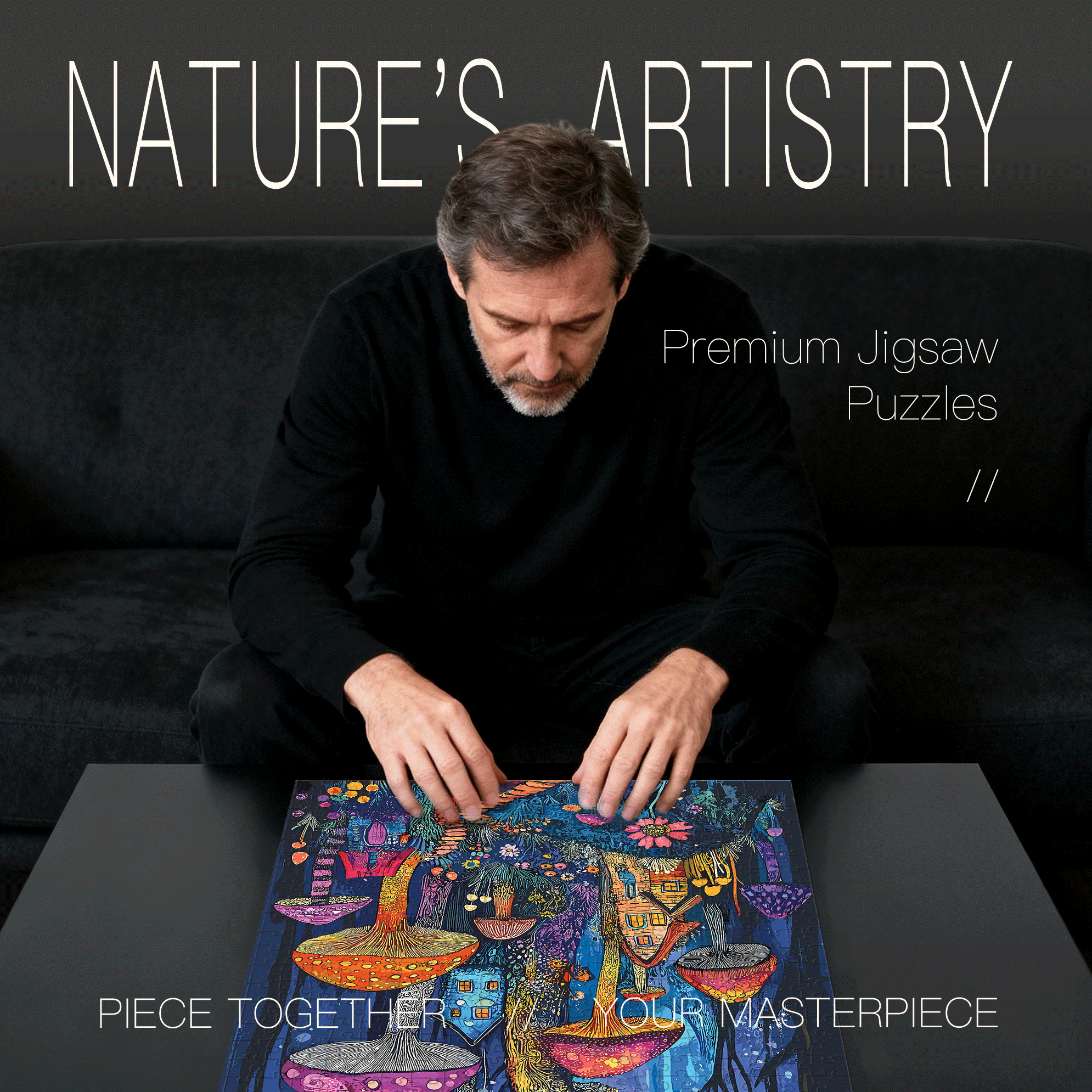 Mushroom Forest 500pcs/1000pcs Jigsaw Puzzle, Scratch-Resistant, Interactive Family Game & Brain-Boosting DIY Decor, Perfect for Halloween, Christmas & New Year Gifts, Family Puzzle Game