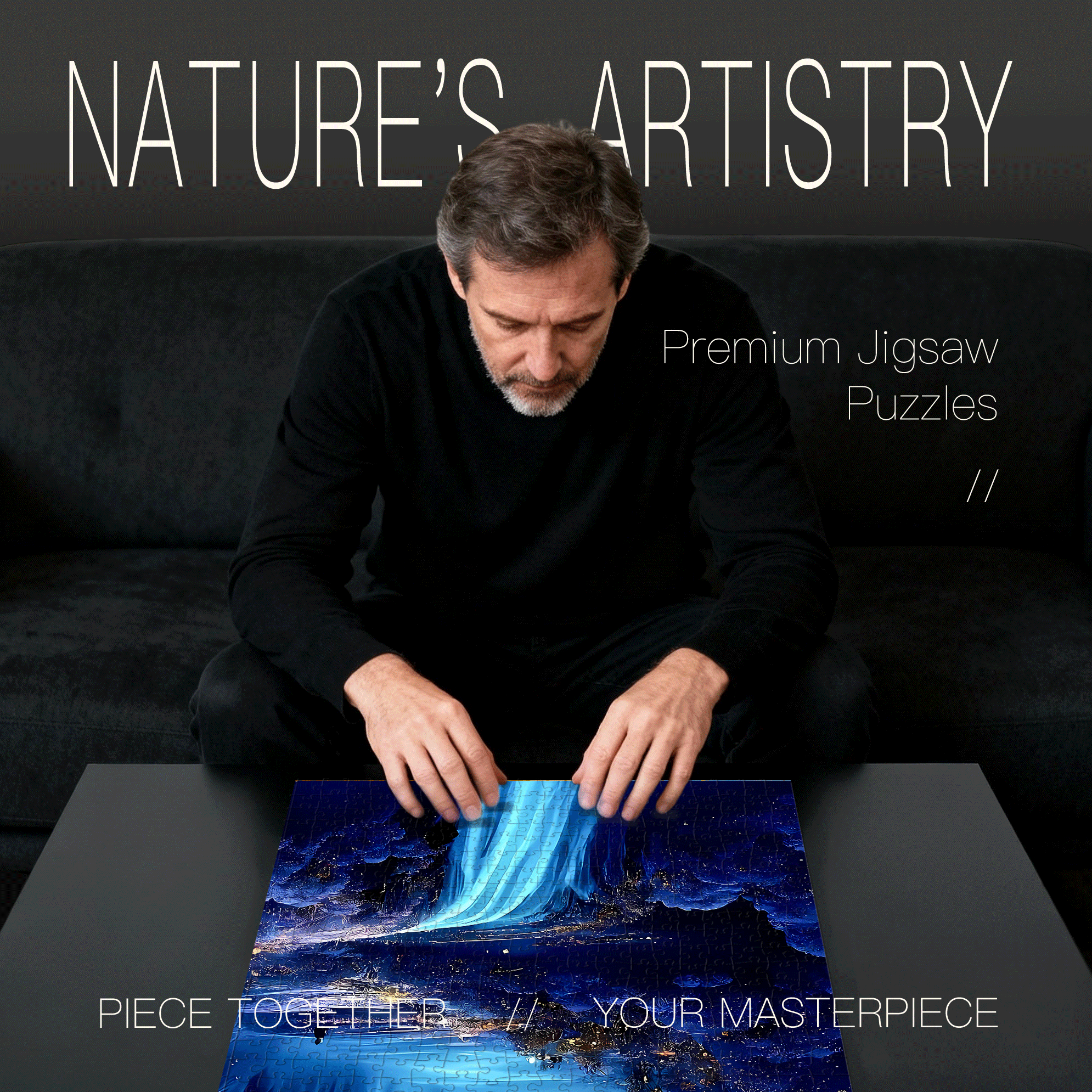 Mysterious Blue Waterfalls Under the Moon 500pcs/1000pcs Jigsaw Puzzle, Scratch-Resistant, Interactive Family Game & Brain-Boosting DIY Decor, Perfect for Halloween, Christmas & New Year Gifts, Family Puzzle Game