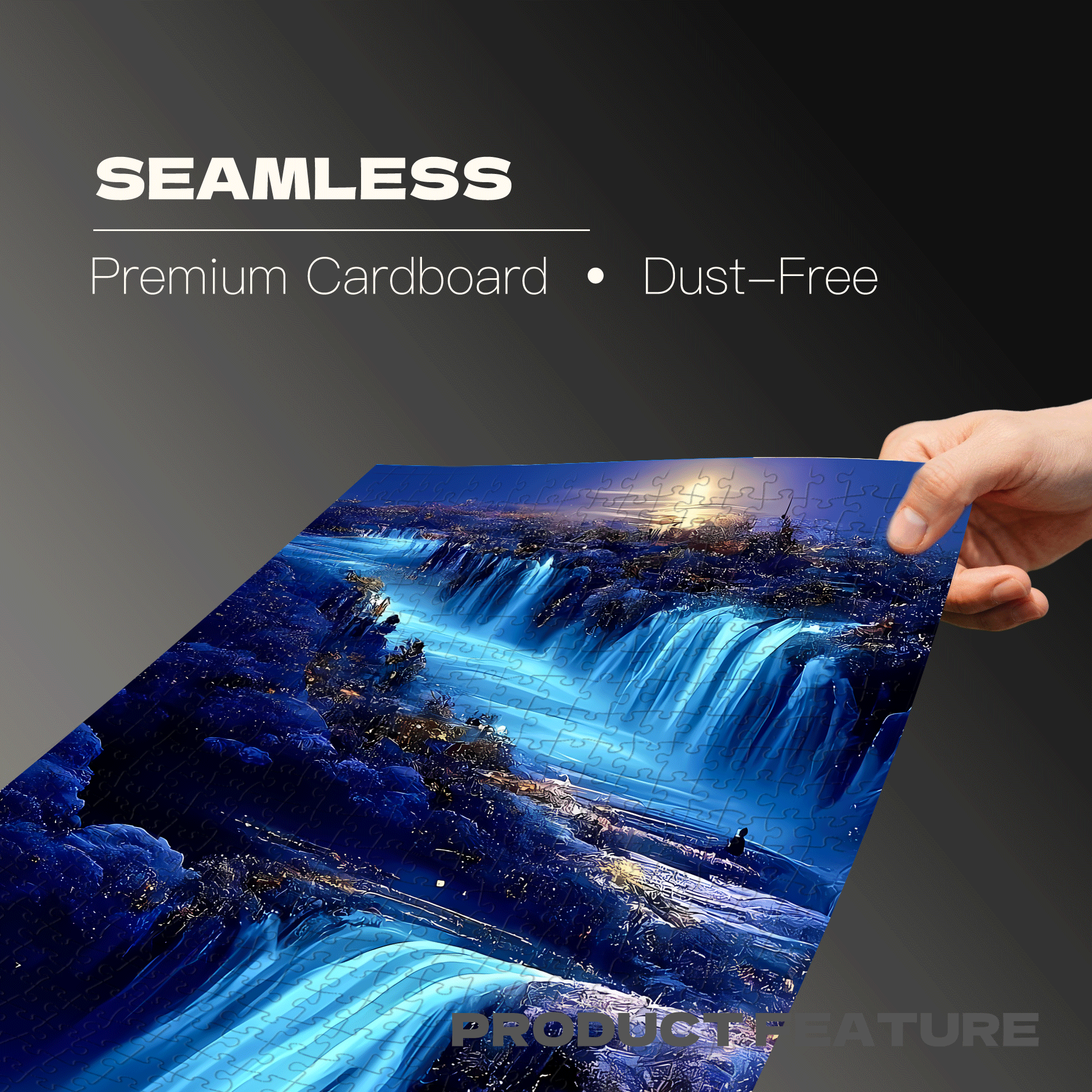 Mysterious Blue Waterfalls Under the Moon 500pcs/1000pcs Jigsaw Puzzle, Scratch-Resistant, Interactive Family Game & Brain-Boosting DIY Decor, Perfect for Halloween, Christmas & New Year Gifts, Family Puzzle Game