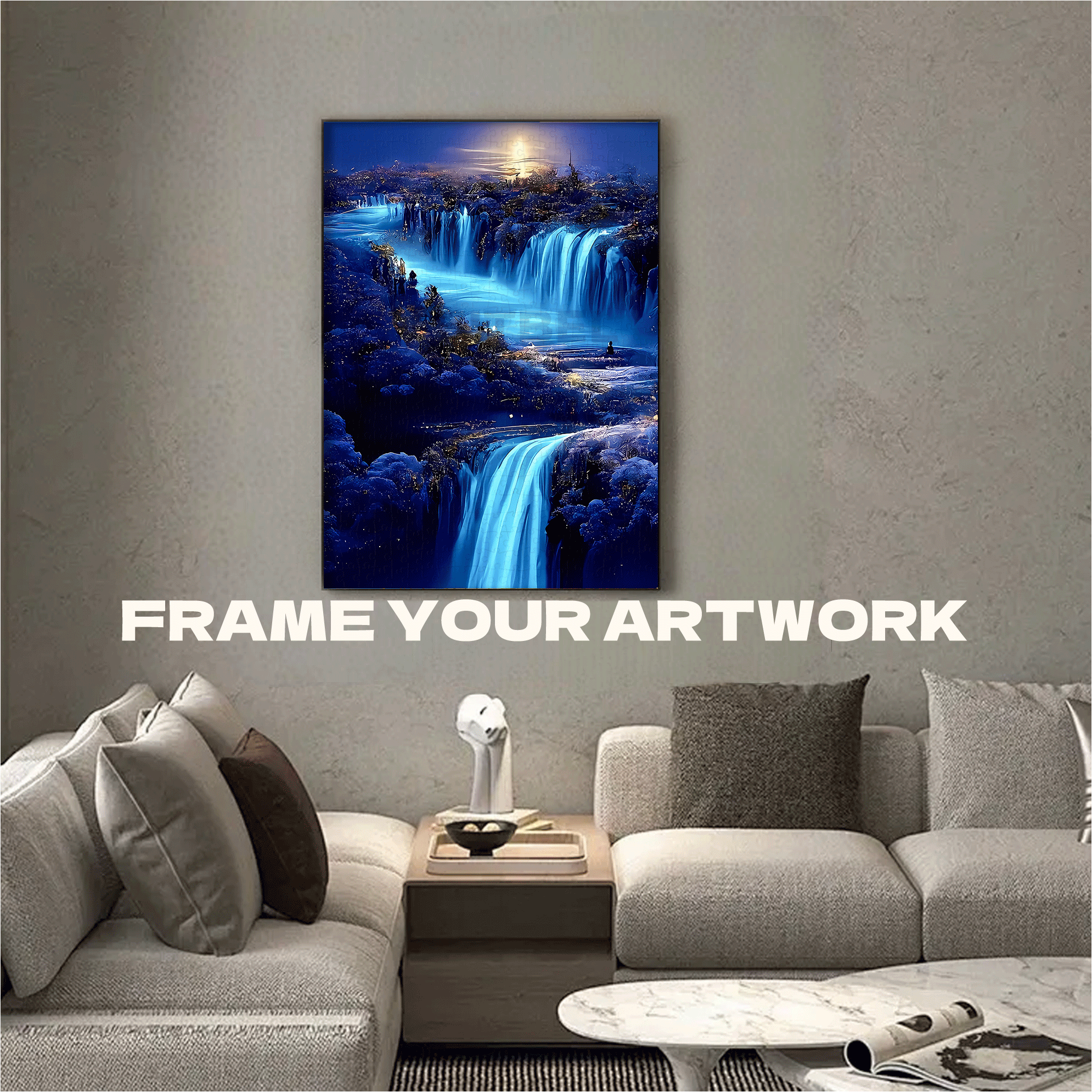 Mysterious Blue Waterfalls Under the Moon 500pcs/1000pcs Jigsaw Puzzle, Scratch-Resistant, Interactive Family Game & Brain-Boosting DIY Decor, Perfect for Halloween, Christmas & New Year Gifts, Family Puzzle Game