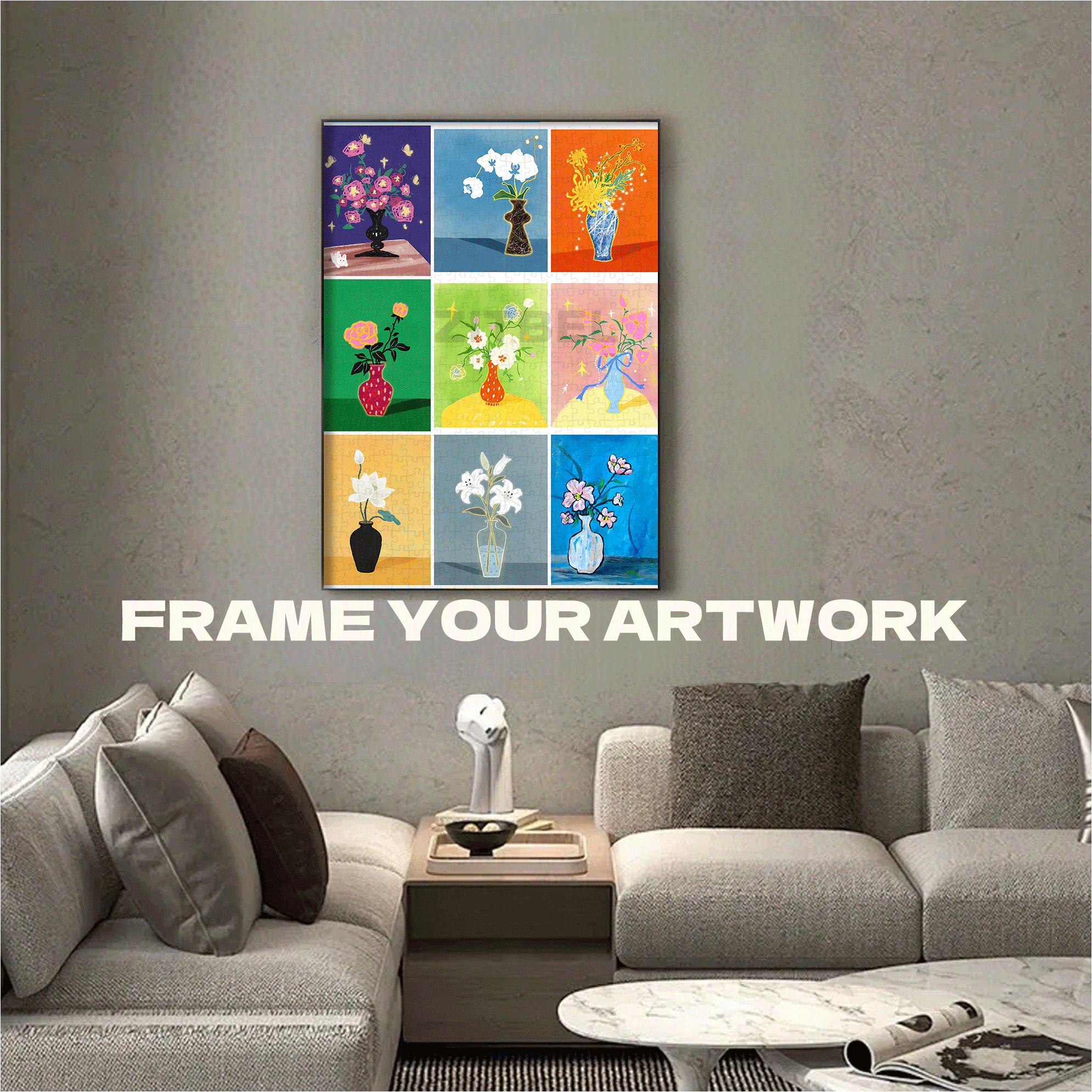Nine Vases of Flowers 500pcs/1000pcs Jigsaw Puzzle, Scratch-Resistant, Interactive Family Game & Brain-Boosting DIY Decor, Perfect for Halloween, Christmas & New Year Gifts, Family Puzzle Game