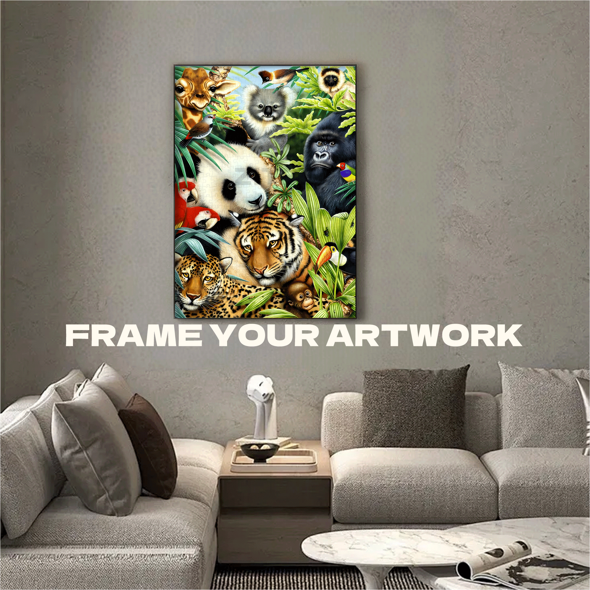 Rainforest Creatures 500pcs/1000pcs Jigsaw Puzzle, Scratch-Resistant, Interactive Family Game & Brain-Boosting DIY Decor, Perfect for Halloween, Christmas & New Year Gifts, Family Puzzle Game