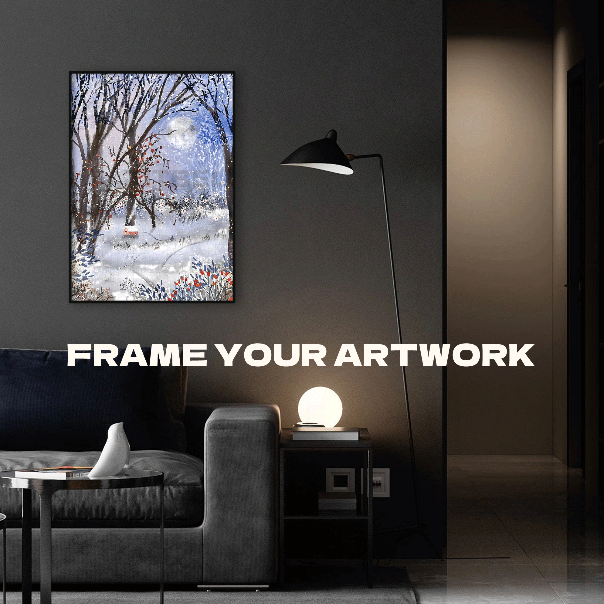 Snowy Night Cottage in the Woods 500pcs/1000pcs Jigsaw Puzzle, Scratch-Resistant, Interactive Family Game & Brain-Boosting DIY Decor, Perfect for Halloween, Christmas & New Year Gifts, Family Puzzle Game