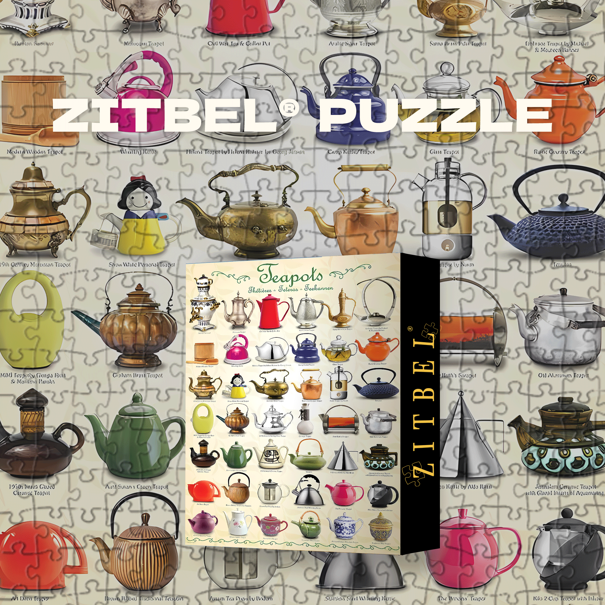 Teapots 500pcs/1000pcs Jigsaw Puzzle, Scratch-Resistant, Interactive Family Game & Brain-Boosting DIY Decor, Perfect for Halloween, Christmas & New Year Gifts, Family Puzzle Game
