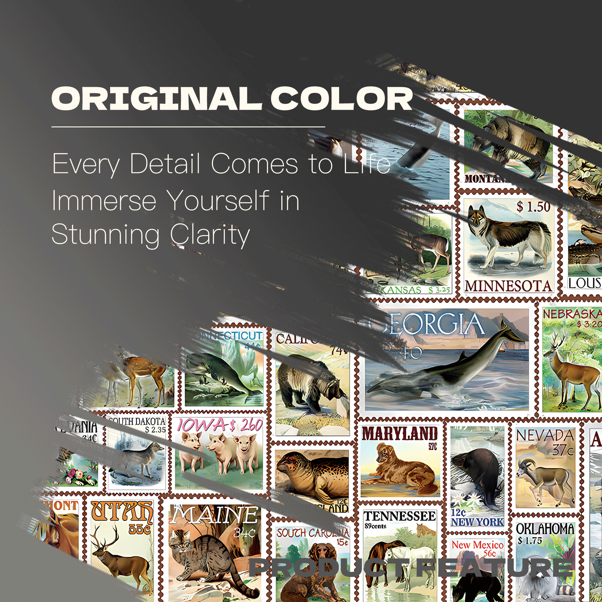 North American Wildlife Vintage Stamps 500pcs/1000pcs Jigsaw Puzzle, Scratch-Resistant, Interactive Family Game & Brain-Boosting DIY Decor, Perfect for Halloween, Christmas & New Year Gifts, Family Puzzle Game