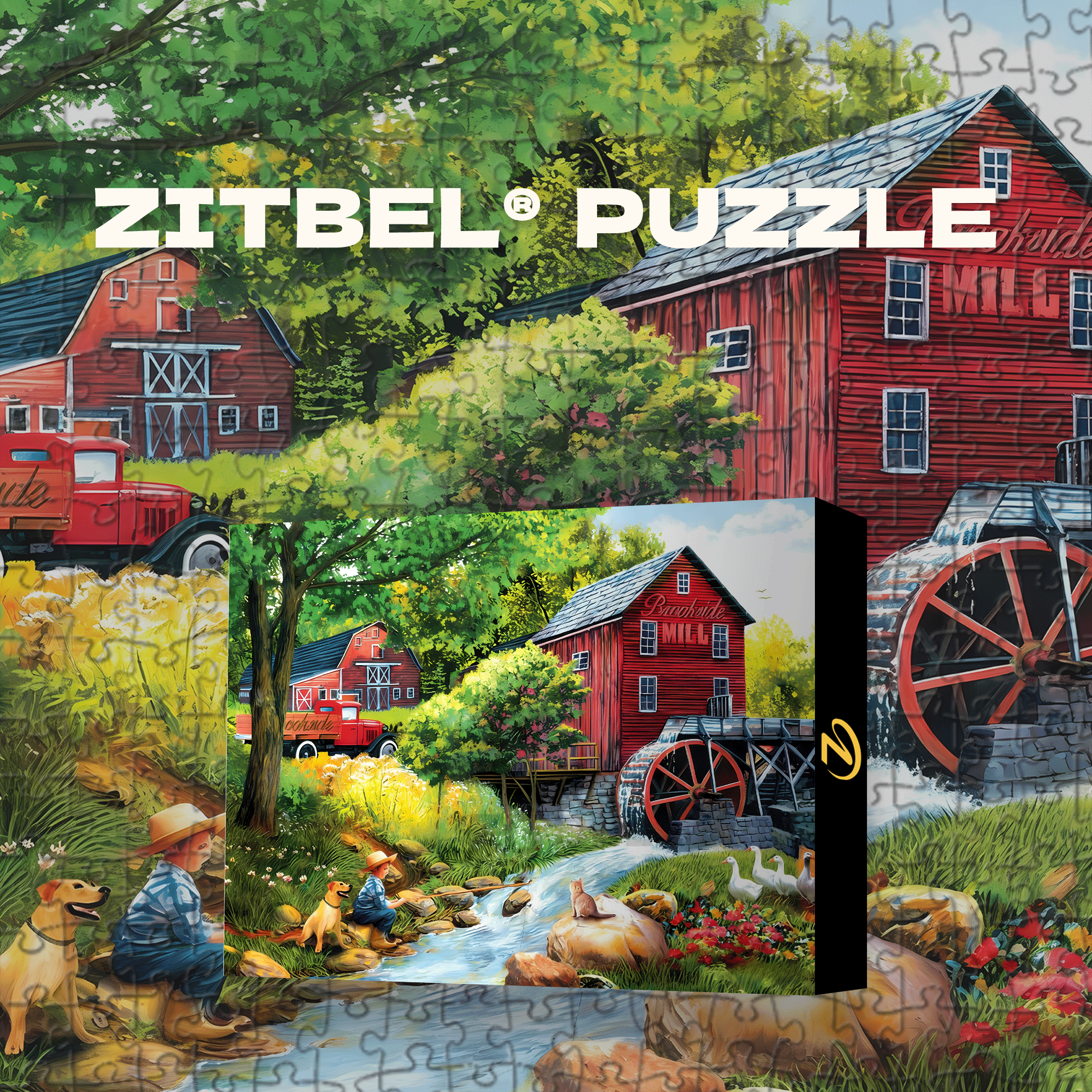 Playing Hookey at the Mill 500pcs/1000pcs Jigsaw Puzzle, Scratch-Resistant, Interactive Family Game & Brain-Boosting DIY Decor, Perfect for Halloween, Christmas & New Year Gifts, Family Puzzle Game