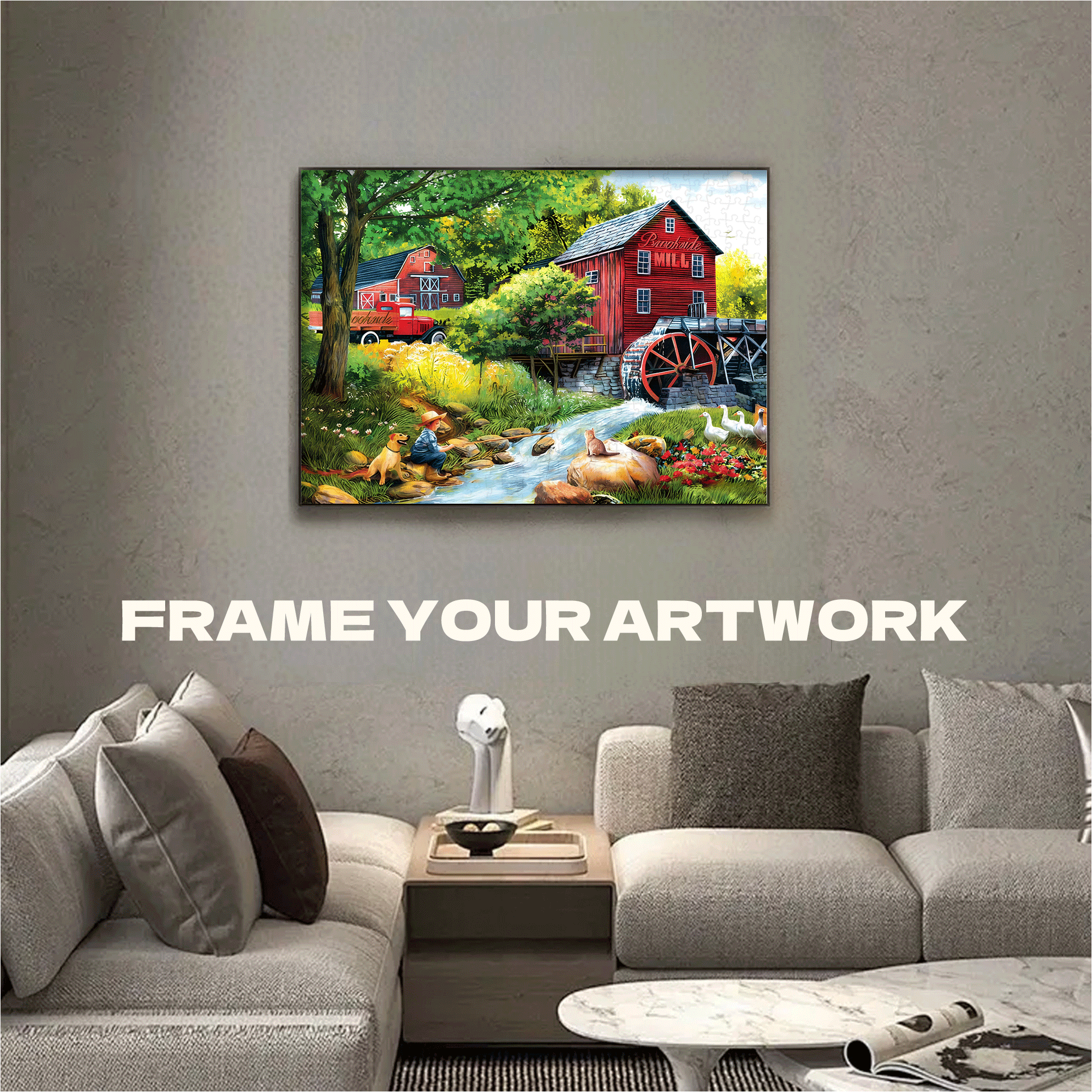 Playing Hookey at the Mill 500pcs/1000pcs Jigsaw Puzzle, Scratch-Resistant, Interactive Family Game & Brain-Boosting DIY Decor, Perfect for Halloween, Christmas & New Year Gifts, Family Puzzle Game