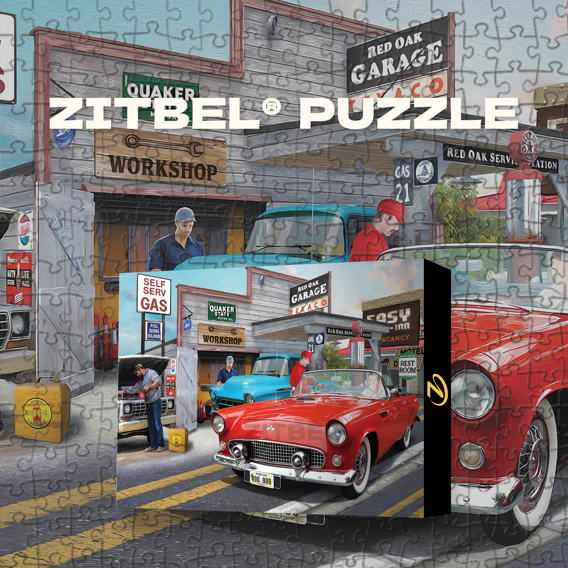Red Oak Service Station 500pcs/1000pcs Jigsaw Puzzle, Scratch-Resistant, Interactive Family Game & Brain-Boosting DIY Decor, Perfect for Halloween, Christmas & New Year Gifts, Family Puzzle Game