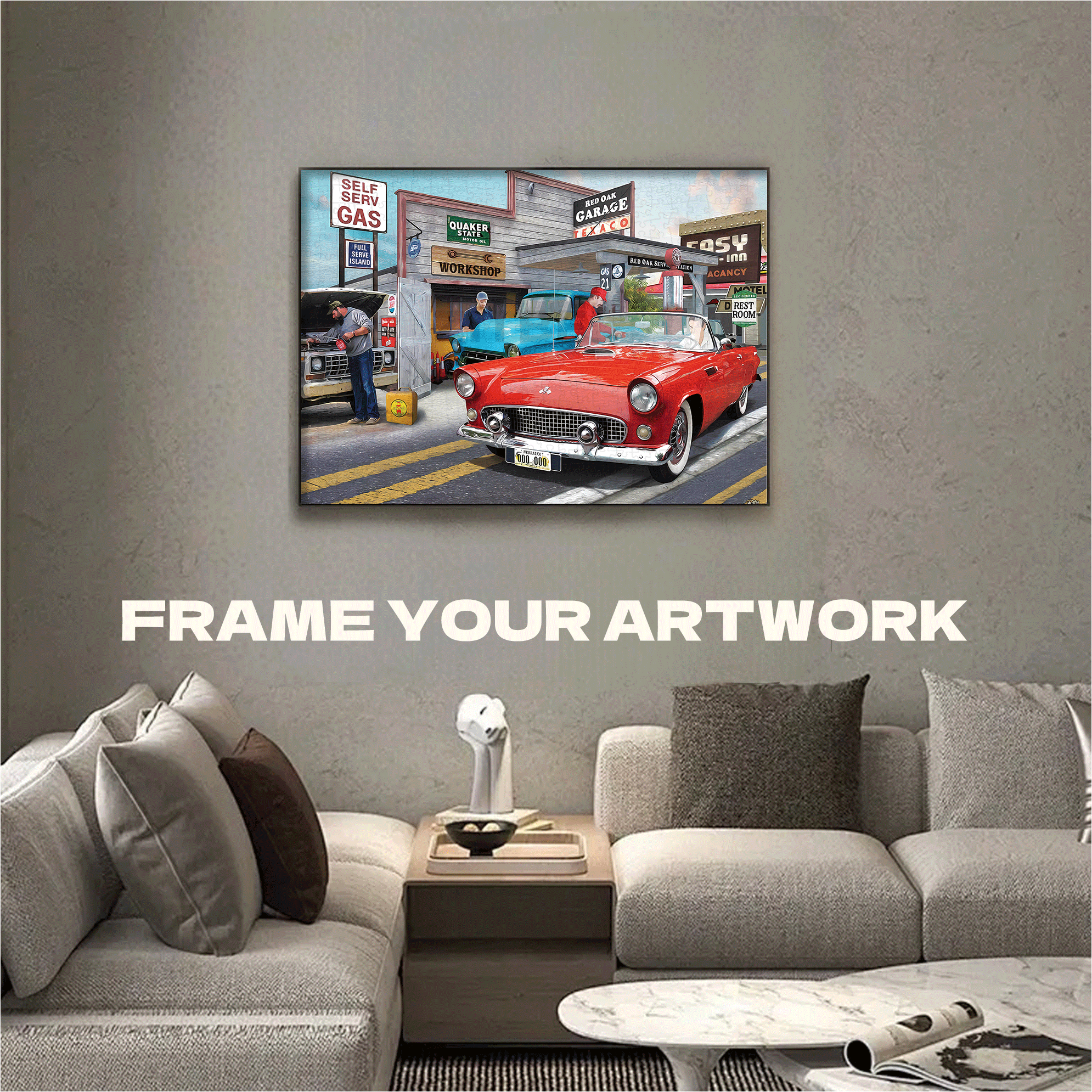 Red Oak Service Station 500pcs/1000pcs Jigsaw Puzzle, Scratch-Resistant, Interactive Family Game & Brain-Boosting DIY Decor, Perfect for Halloween, Christmas & New Year Gifts, Family Puzzle Game