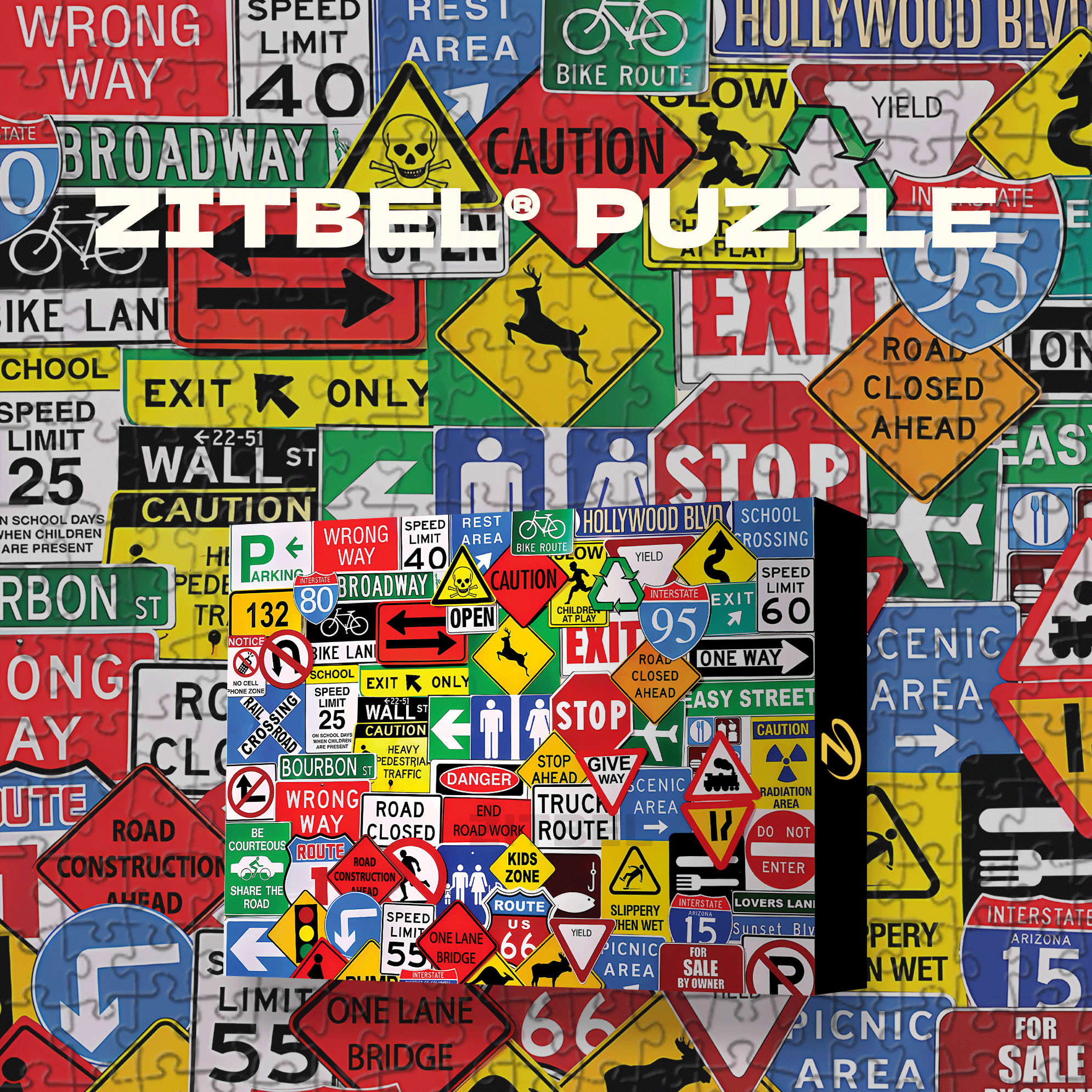 Road Signs 500pcs/1000pcs Jigsaw Puzzle, Scratch-Resistant, Interactive Family Game & Brain-Boosting DIY Decor, Perfect for Halloween, Christmas & New Year Gifts, Family Puzzle Game