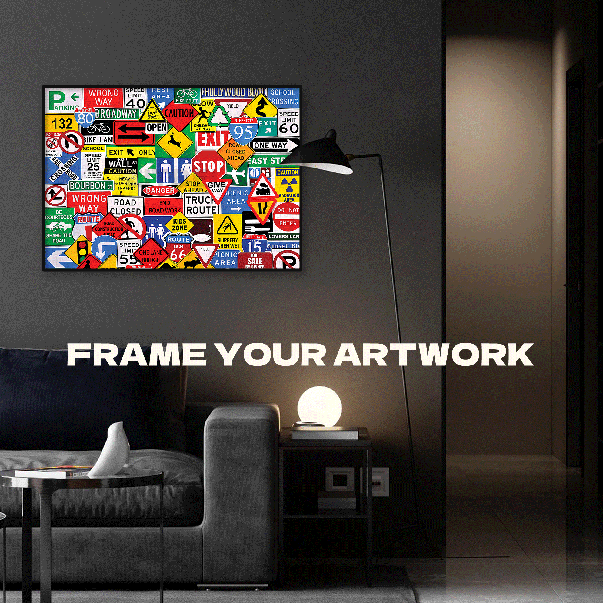 Road Signs 500pcs/1000pcs Jigsaw Puzzle, Scratch-Resistant, Interactive Family Game & Brain-Boosting DIY Decor, Perfect for Halloween, Christmas & New Year Gifts, Family Puzzle Game
