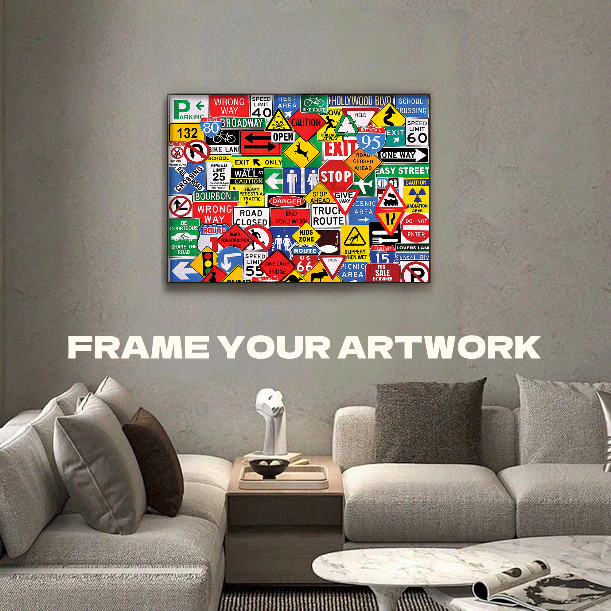 Road Signs 500pcs/1000pcs Jigsaw Puzzle, Scratch-Resistant, Interactive Family Game & Brain-Boosting DIY Decor, Perfect for Halloween, Christmas & New Year Gifts, Family Puzzle Game