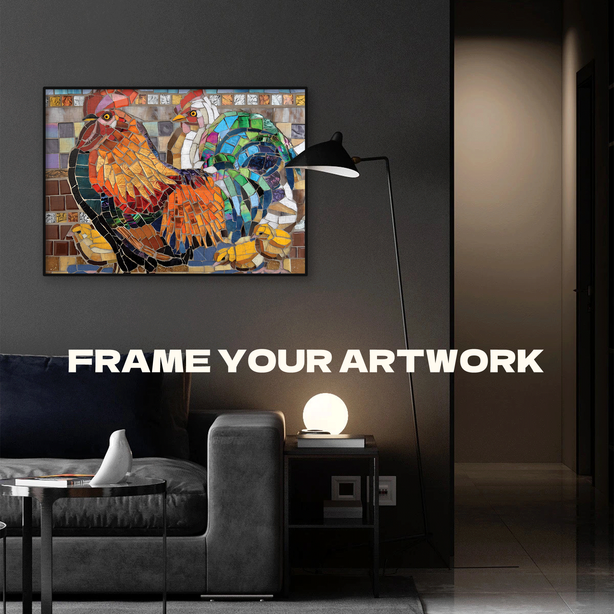 Stained Glass Chickens 500pcs/1000pcs Jigsaw Puzzle, Scratch-Resistant, Interactive Family Game & Brain-Boosting DIY Decor, Perfect for Halloween, Christmas & New Year Gifts, Family Puzzle Game