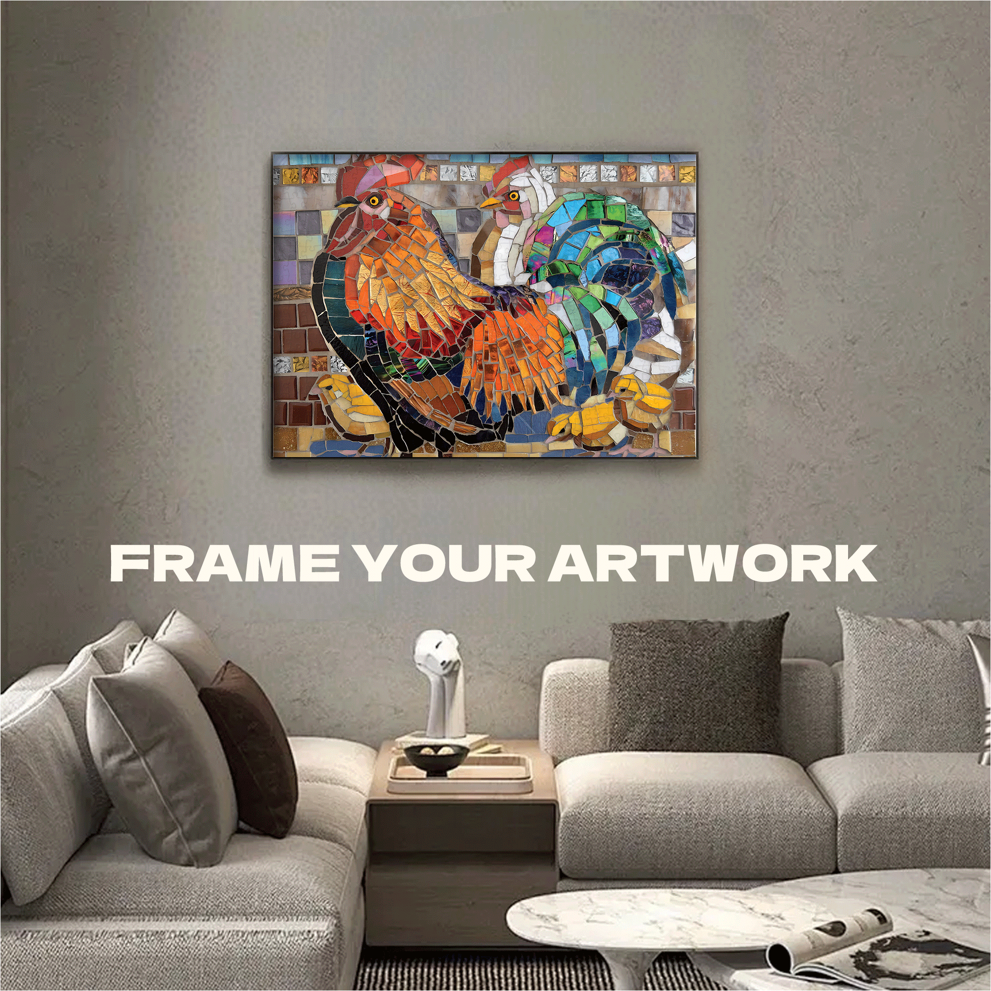 Stained Glass Chickens 500pcs/1000pcs Jigsaw Puzzle, Scratch-Resistant, Interactive Family Game & Brain-Boosting DIY Decor, Perfect for Halloween, Christmas & New Year Gifts, Family Puzzle Game
