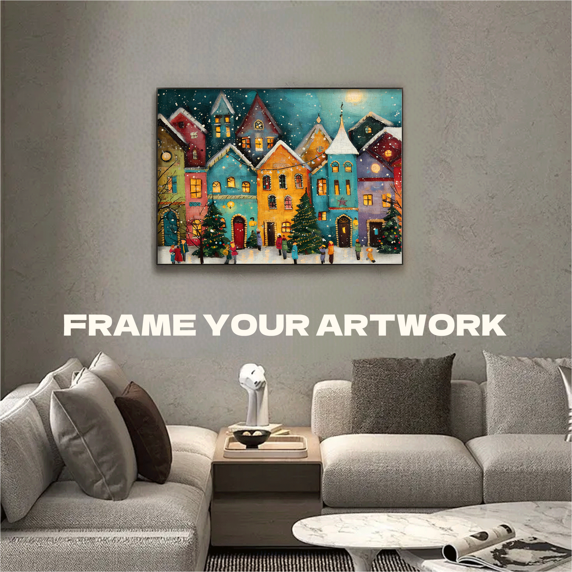 Warm Town in a Snowy Night 500pcs/1000pcs Jigsaw Puzzle, Scratch-Resistant, Interactive Family Game & Brain-Boosting DIY Decor, Perfect for Halloween, Christmas & New Year Gifts, Family Puzzle Game