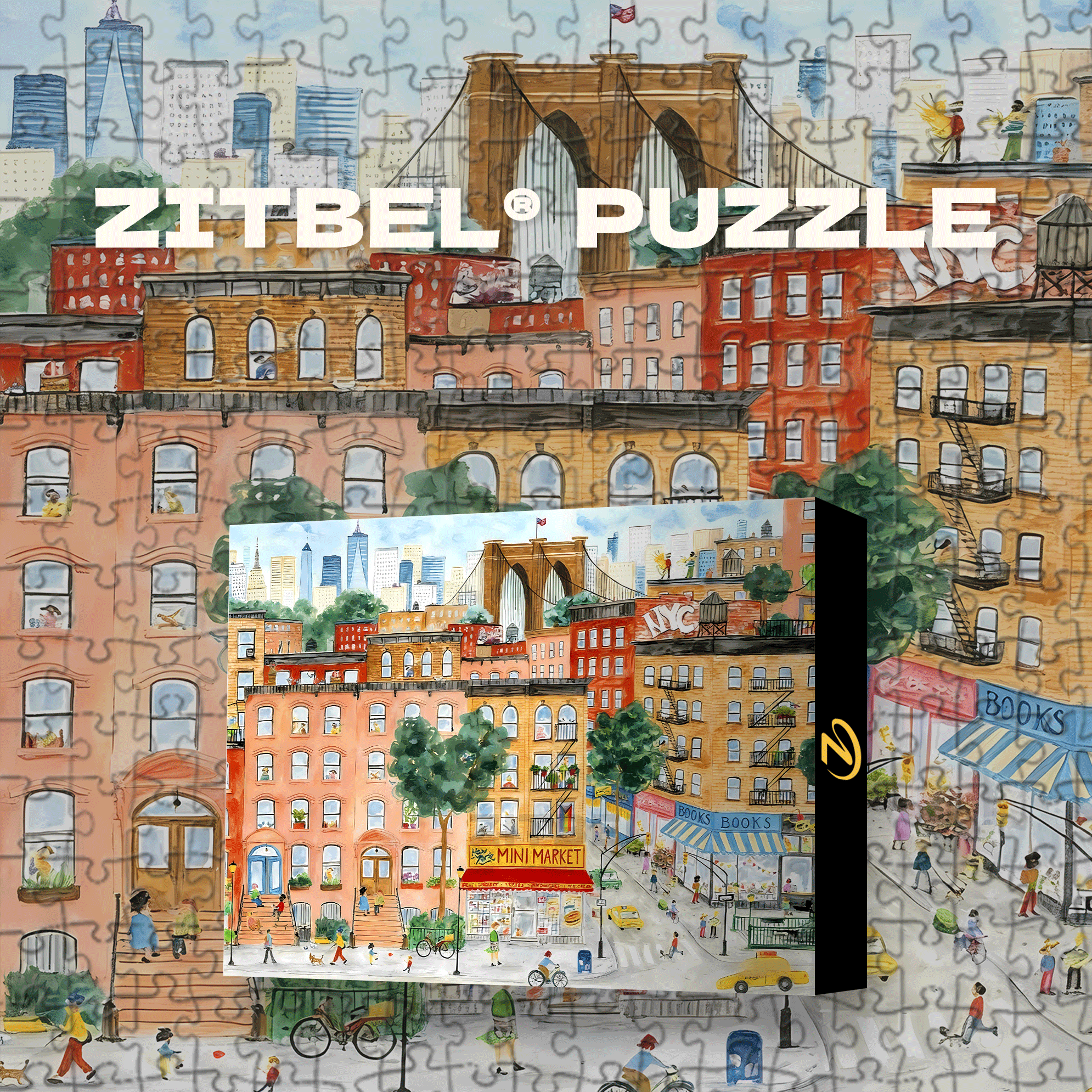 Warm-toned Brooklyn 500pcs/1000pcs Jigsaw Puzzle, Scratch-Resistant, Interactive Family Game & Brain-Boosting DIY Decor, Perfect for Halloween, Christmas & New Year Gifts, Family Puzzle Game