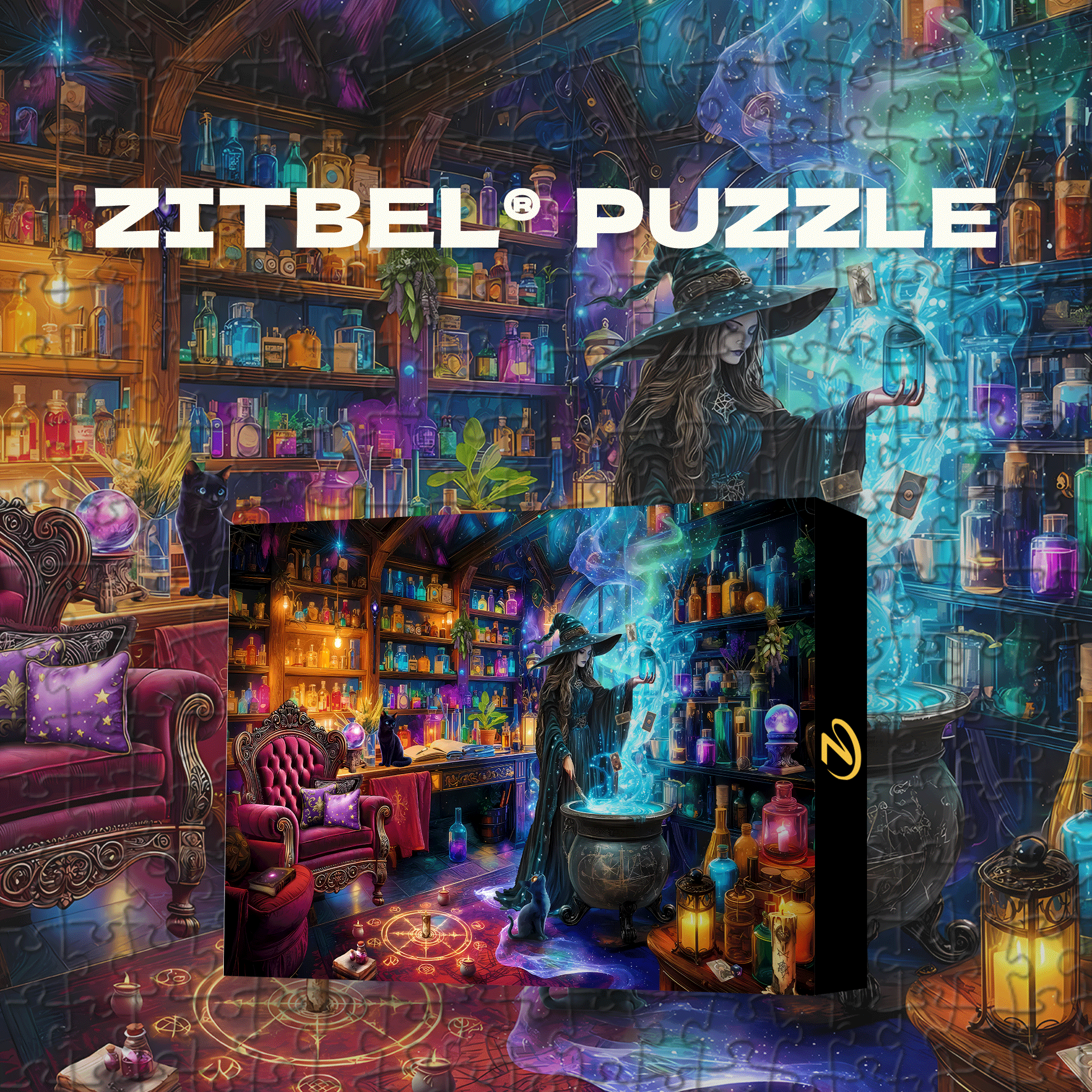 Witch's Magic 500pcs/1000pcs Jigsaw Puzzle, Scratch-Resistant, Interactive Family Game & Brain-Boosting DIY Decor, Perfect for Halloween, Christmas & New Year Gifts, Family Puzzle Game