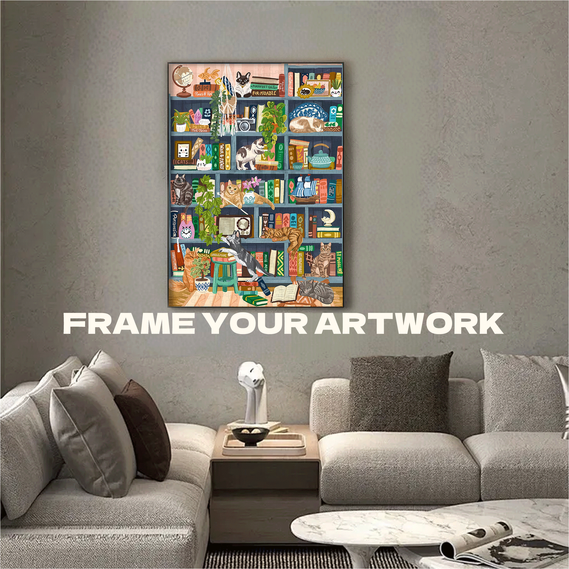 Cats At Home Library 500pcs/1000pcs Jigsaw Puzzle, Scratch-Resistant, Interactive Family Game & Brain-Boosting DIY Decor, Perfect for Halloween, Christmas & New Year Gifts, Family Puzzle Game