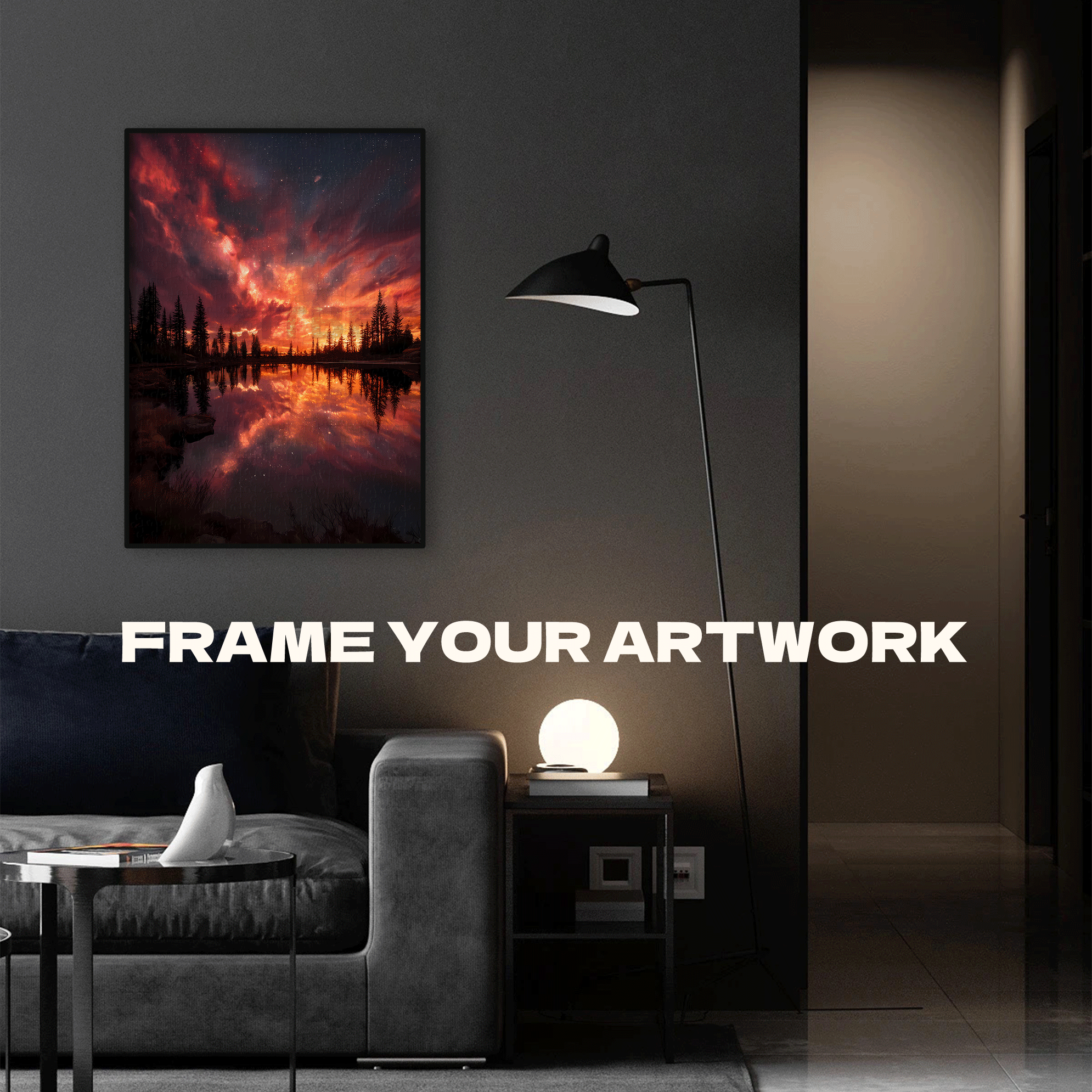 Crimson Starry Sky Reflecting on Pine Forest Lake 500pcs/1000pcs Jigsaw Puzzle, Scratch-Resistant, Interactive Family Game & Brain-Boosting DIY Decor, Perfect for Halloween, Christmas & New Year Gifts, Family Puzzle Game