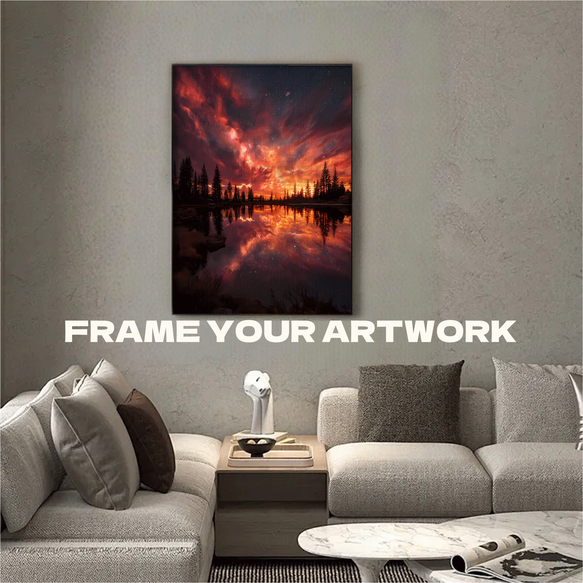 Crimson Starry Sky Reflecting on Pine Forest Lake 500pcs/1000pcs Jigsaw Puzzle, Scratch-Resistant, Interactive Family Game & Brain-Boosting DIY Decor, Perfect for Halloween, Christmas & New Year Gifts, Family Puzzle Game