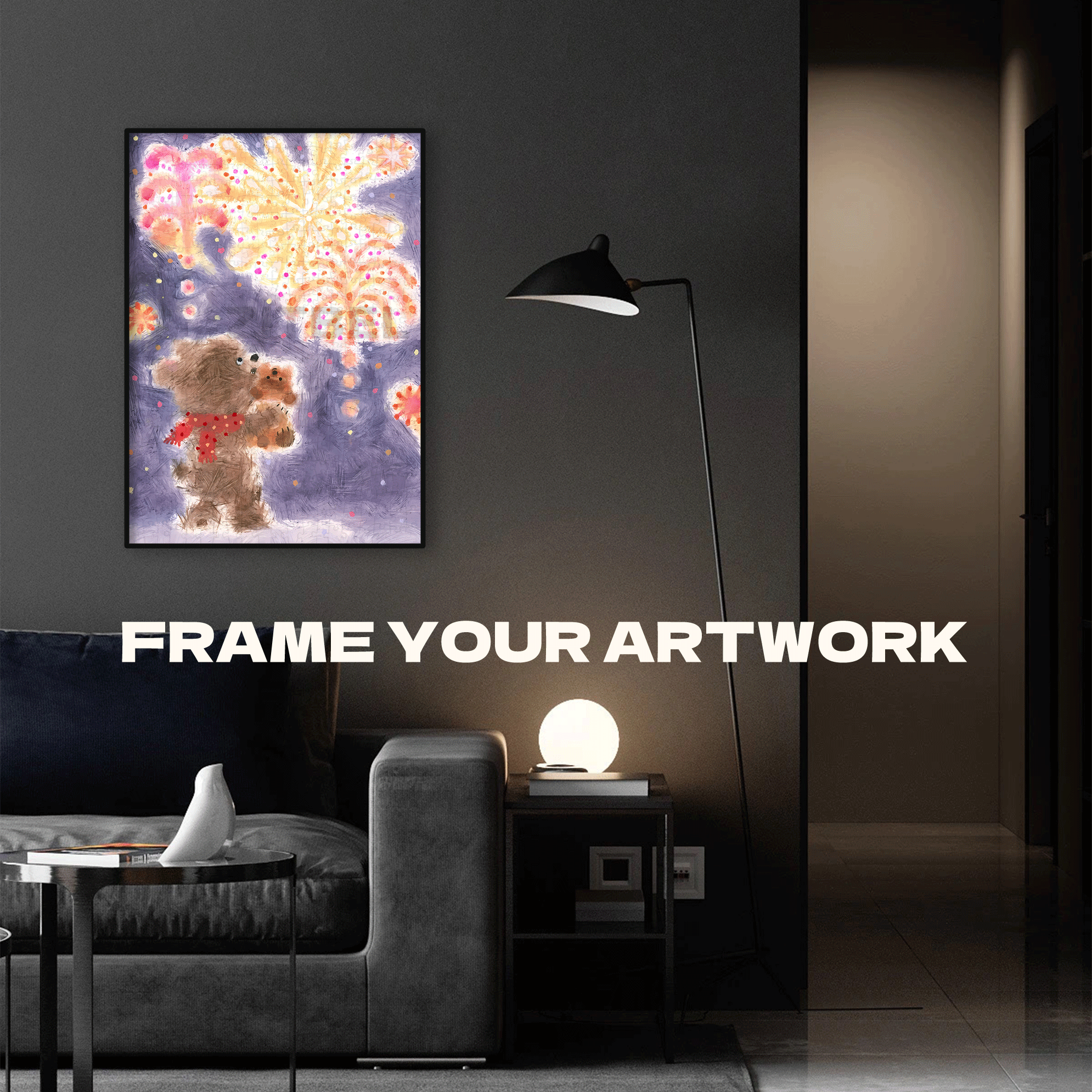 Fireworks And The Little Bear On A Winter Night 500pcs/1000pcs Jigsaw Puzzle, Scratch-Resistant, Interactive Family Game & Brain-Boosting DIY Decor, Perfect for Halloween, Christmas & New Year Gifts, Family Puzzle Game