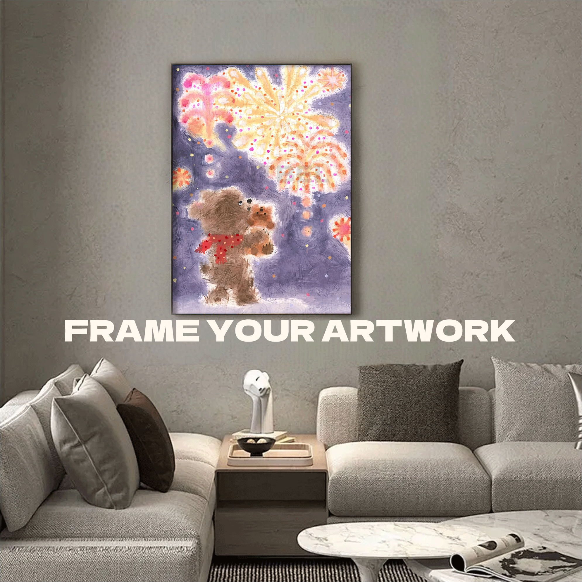 Fireworks And The Little Bear On A Winter Night 500pcs/1000pcs Jigsaw Puzzle, Scratch-Resistant, Interactive Family Game & Brain-Boosting DIY Decor, Perfect for Halloween, Christmas & New Year Gifts, Family Puzzle Game