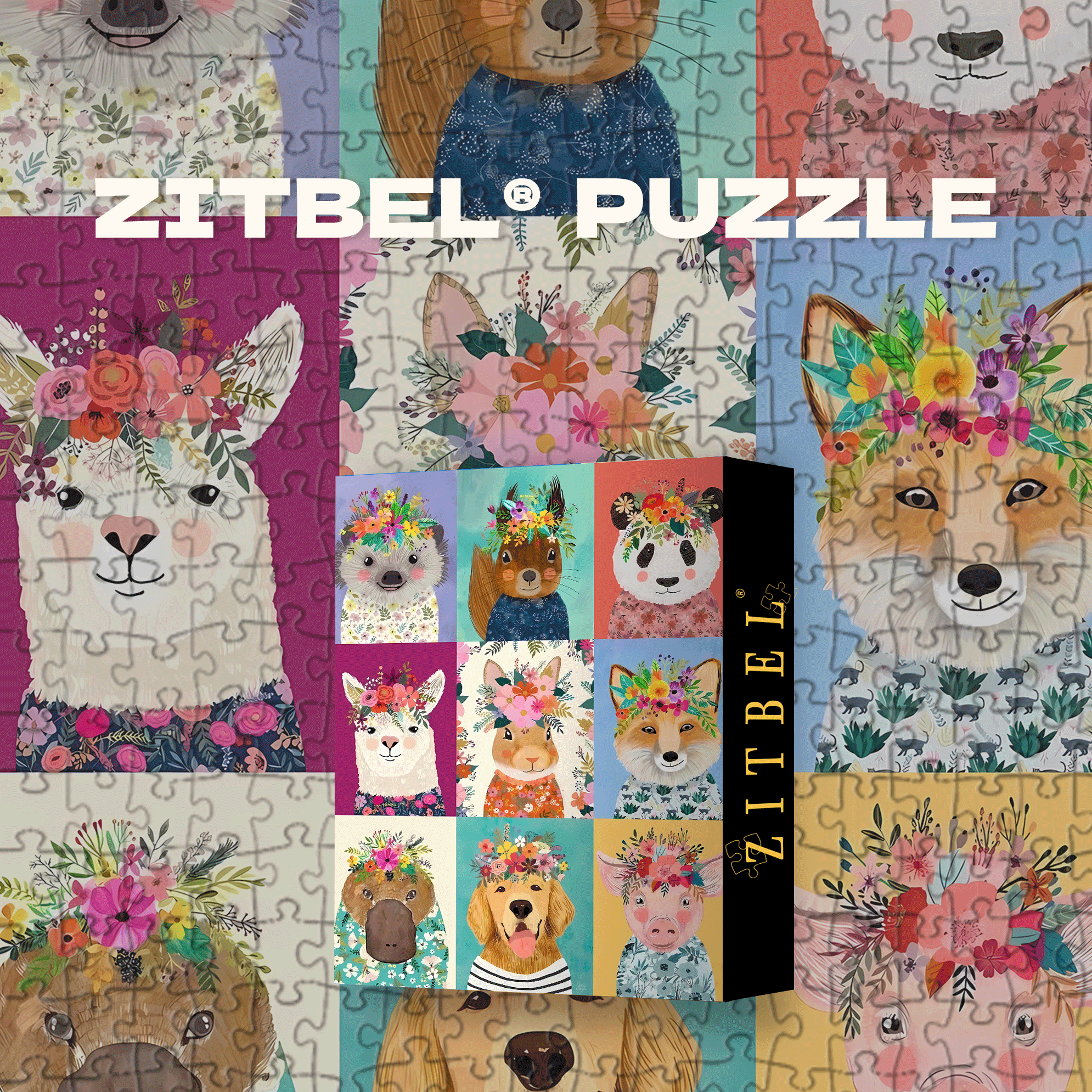 Flowers & Animals 2 500pcs/1000pcs Jigsaw Puzzle, Scratch-Resistant, Interactive Family Game & Brain-Boosting DIY Decor, Perfect for Halloween, Christmas & New Year Gifts, Family Puzzle Game