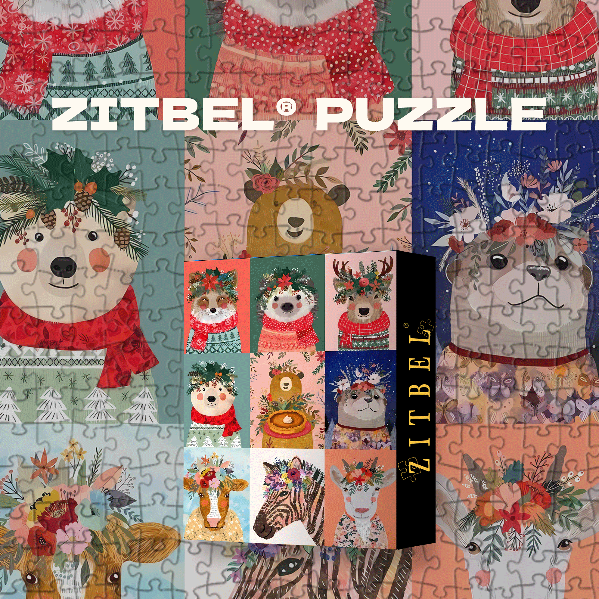 Flowers & Animals 3 500pcs/1000pcs Jigsaw Puzzle, Scratch-Resistant, Interactive Family Game & Brain-Boosting DIY Decor, Perfect for Halloween, Christmas & New Year Gifts, Family Puzzle Game