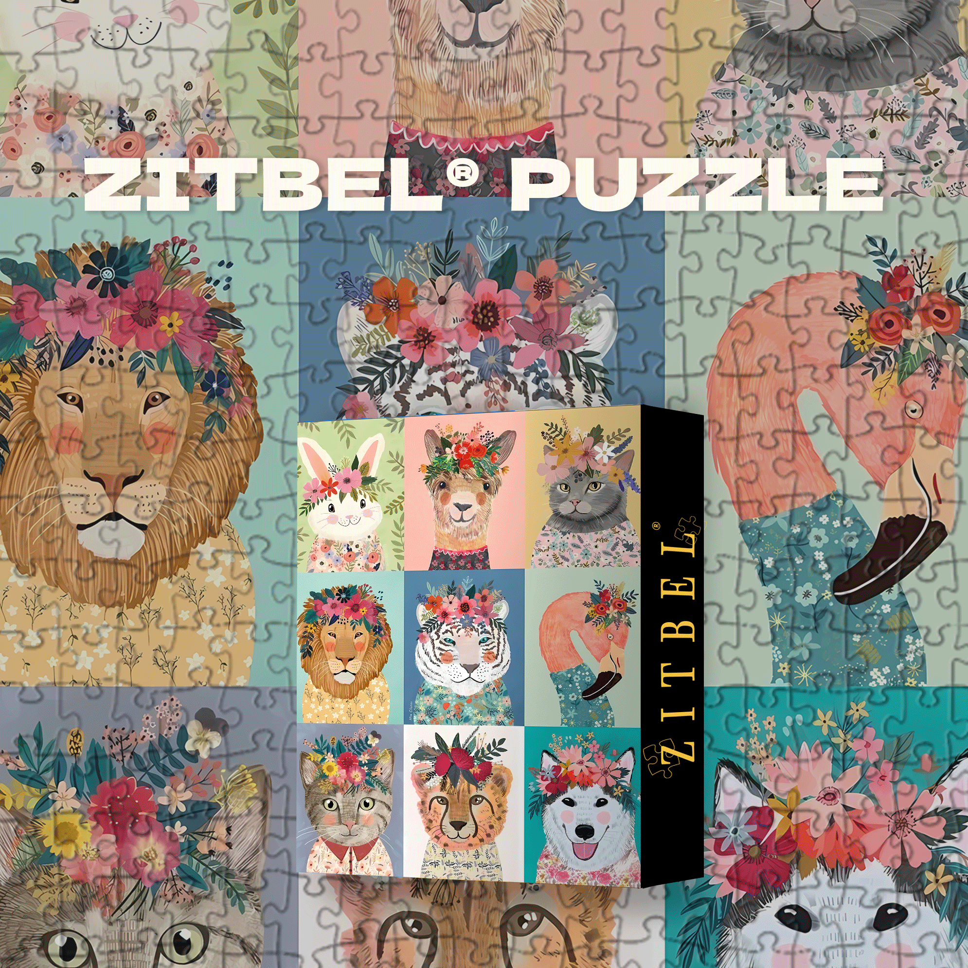 Flowers & Animals 500pcs/1000pcs Jigsaw Puzzle, Scratch-Resistant, Interactive Family Game & Brain-Boosting DIY Decor, Perfect for Halloween, Christmas & New Year Gifts, Family Puzzle Game