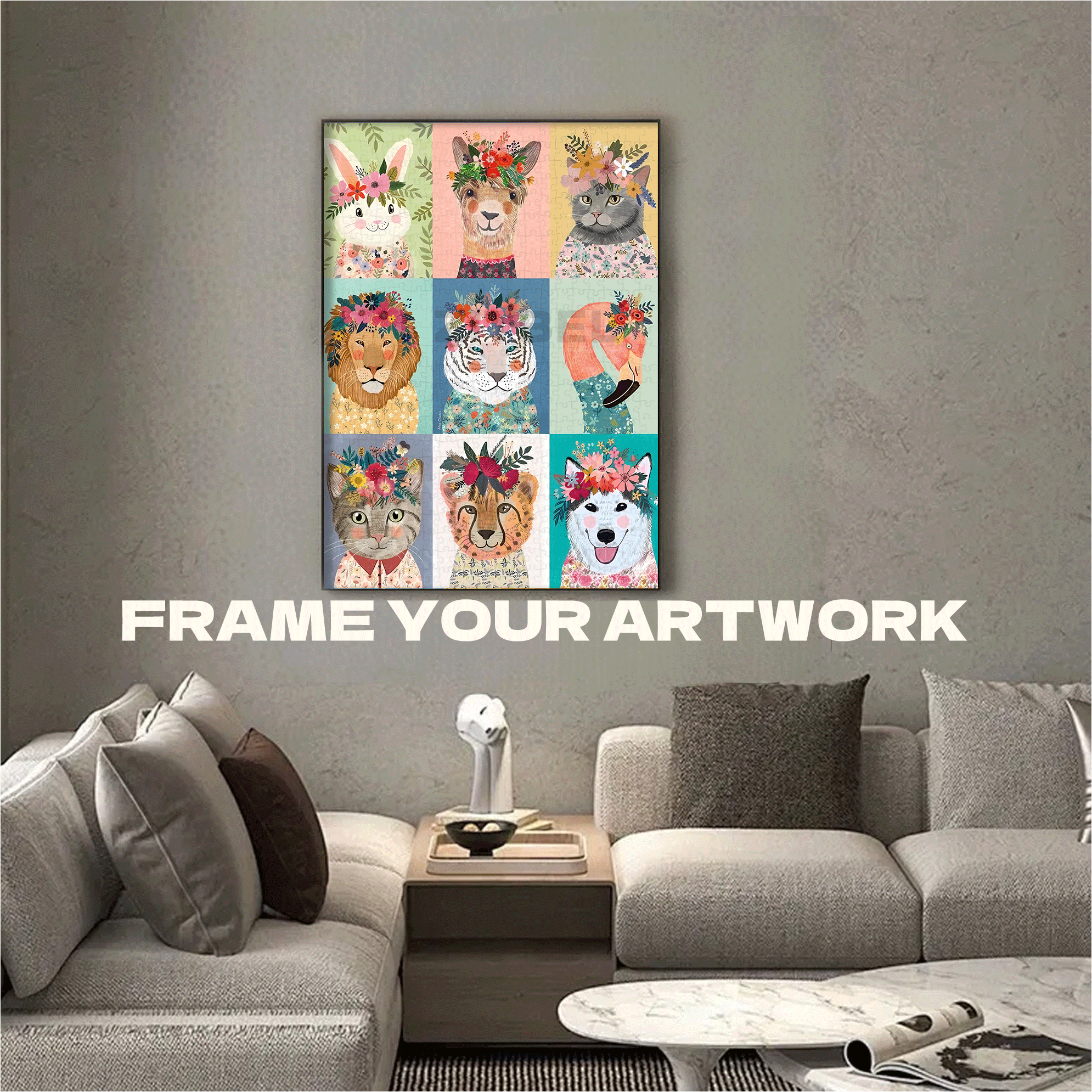 Flowers & Animals 500pcs/1000pcs Jigsaw Puzzle, Scratch-Resistant, Interactive Family Game & Brain-Boosting DIY Decor, Perfect for Halloween, Christmas & New Year Gifts, Family Puzzle Game