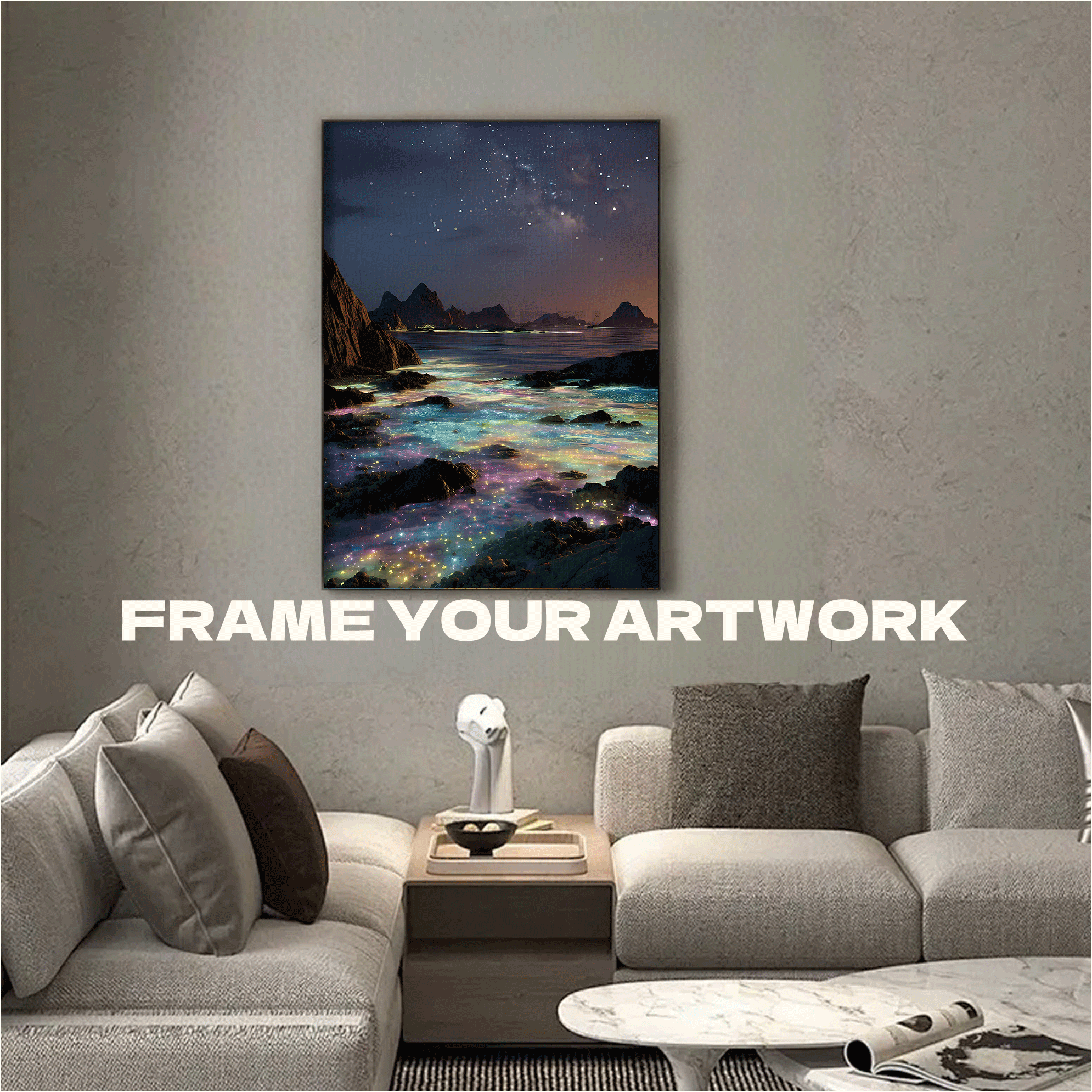 Iridescent Coast Adorned with Starry Waves 500pcs/1000pcs Jigsaw Puzzle, Scratch-Resistant, Interactive Family Game & Brain-Boosting DIY Decor, Perfect for Halloween, Christmas & New Year Gifts, Family Puzzle Game