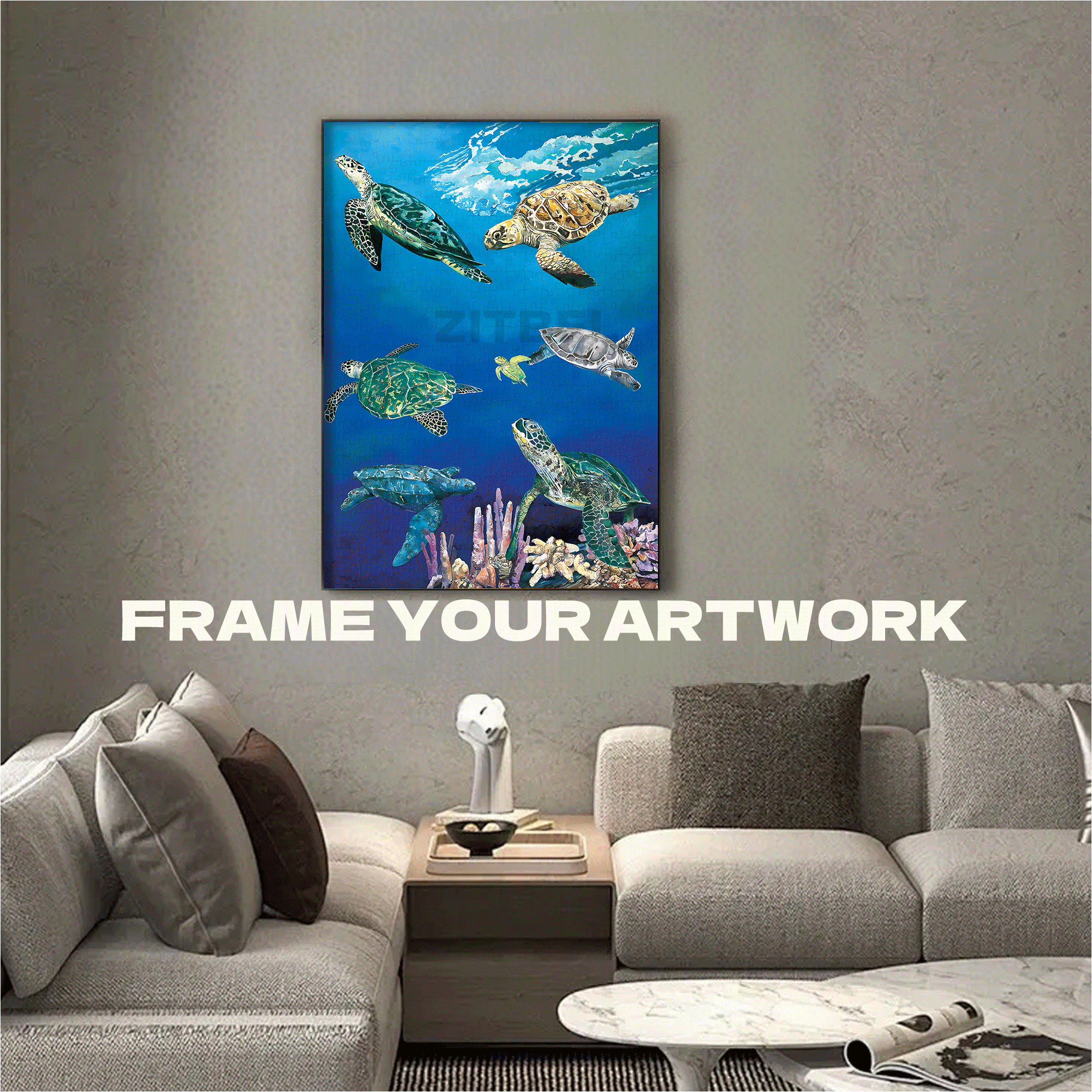 Majestic Sea Turtles 500pcs/1000pcs Jigsaw Puzzle, Scratch-Resistant, Interactive Family Game & Brain-Boosting DIY Decor, Perfect for Halloween, Christmas & New Year Gifts, Family Puzzle Game