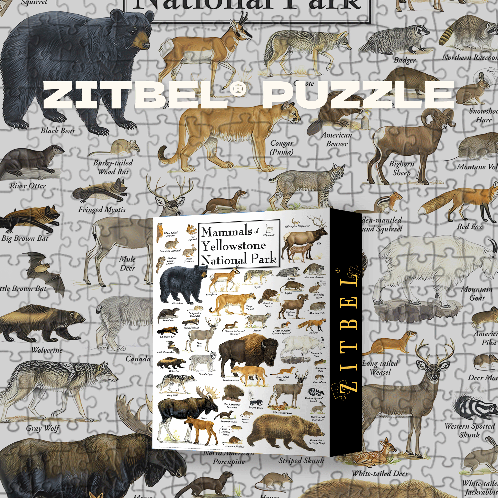 Mammals of Yellowstone National Park 500pcs/1000pcs Jigsaw Puzzle, Scratch-Resistant, Interactive Family Game & Brain-Boosting DIY Decor, Perfect for Halloween, Christmas & New Year Gifts, Family Puzzle Game