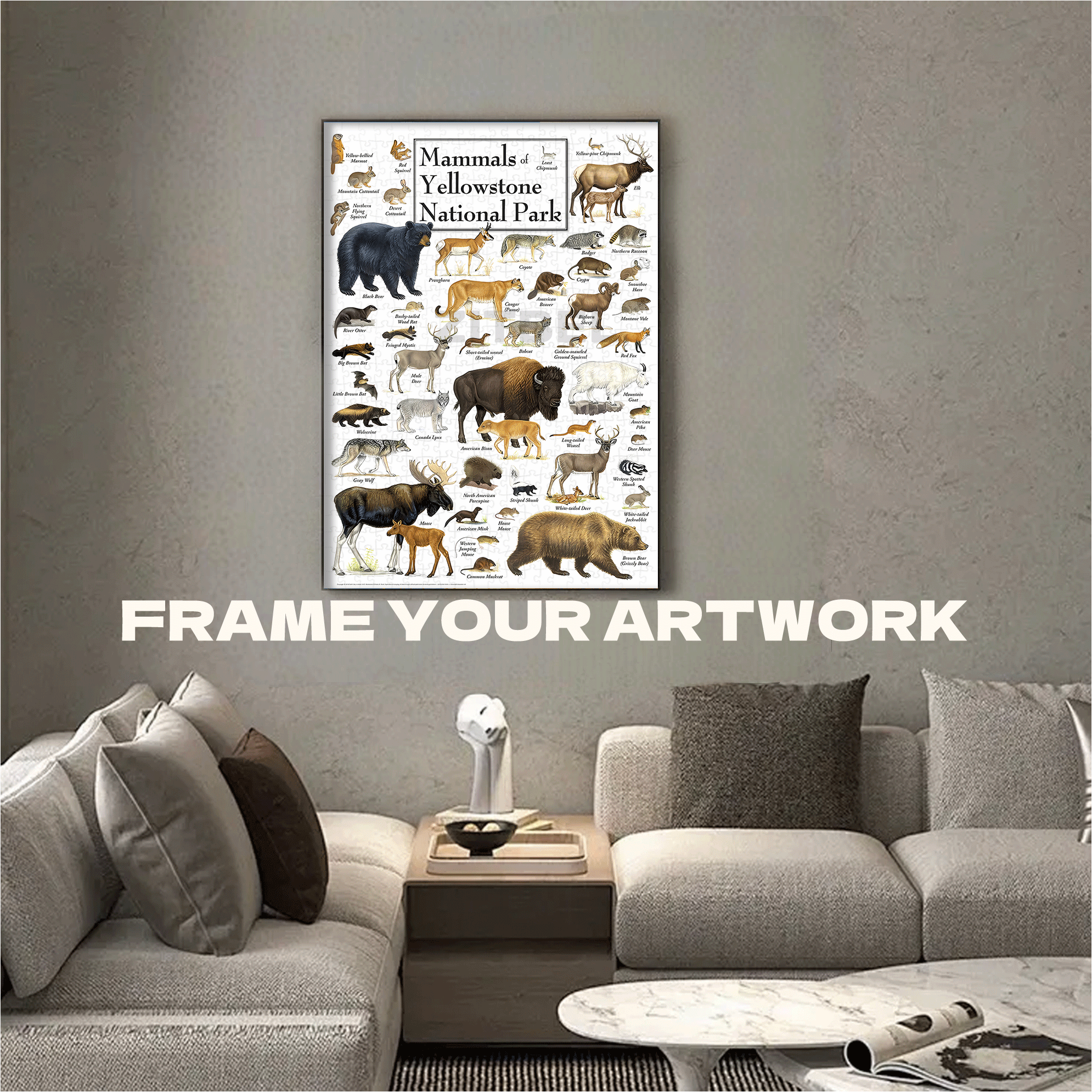 Mammals of Yellowstone National Park 500pcs/1000pcs Jigsaw Puzzle, Scratch-Resistant, Interactive Family Game & Brain-Boosting DIY Decor, Perfect for Halloween, Christmas & New Year Gifts, Family Puzzle Game