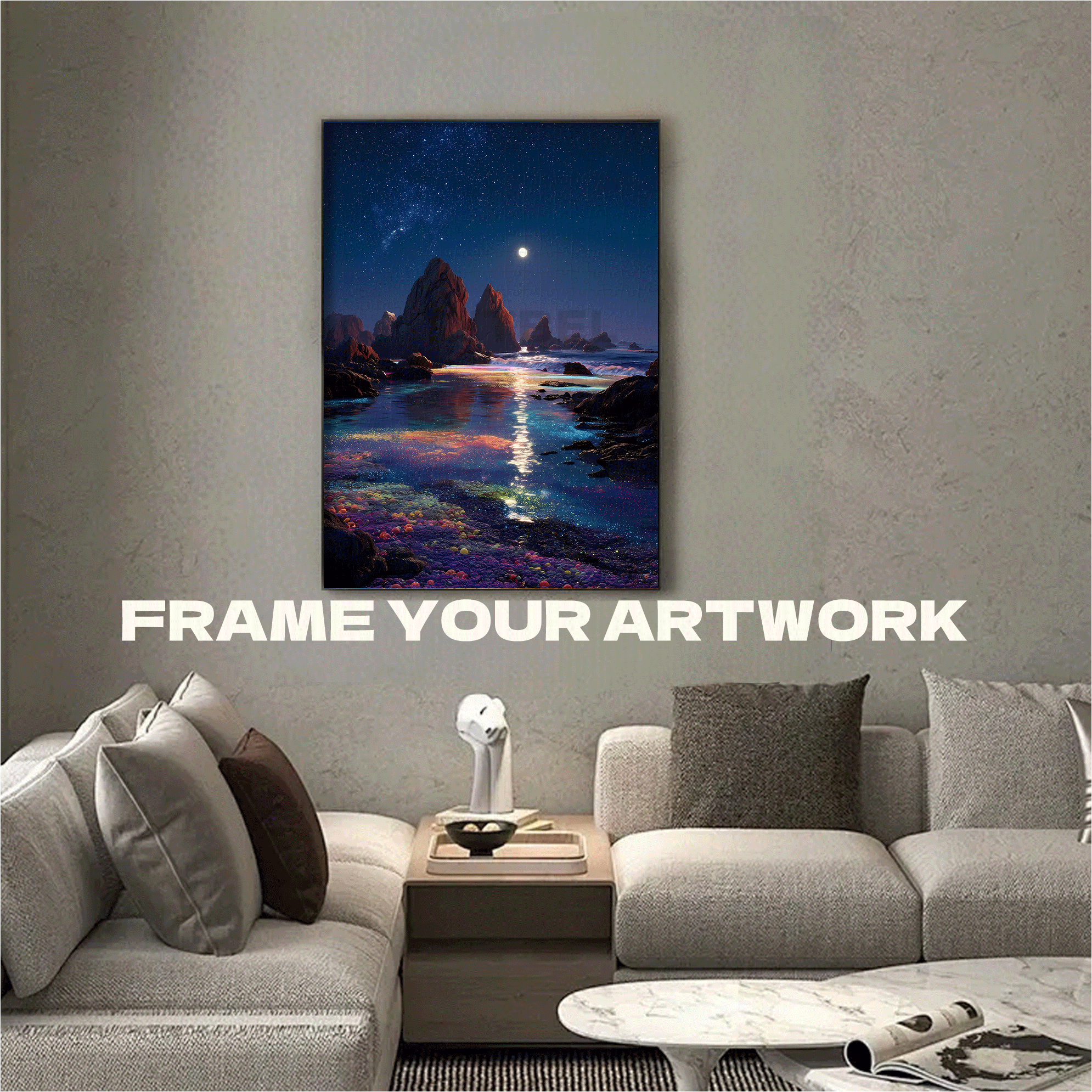 Moonrise Over Colorful Coast Reflecting Starry Tides 500pcs/1000pcs Jigsaw Puzzle, Scratch-Resistant, Interactive Family Game & Brain-Boosting DIY Decor, Perfect for Halloween, Christmas & New Year Gifts, Family Puzzle Game