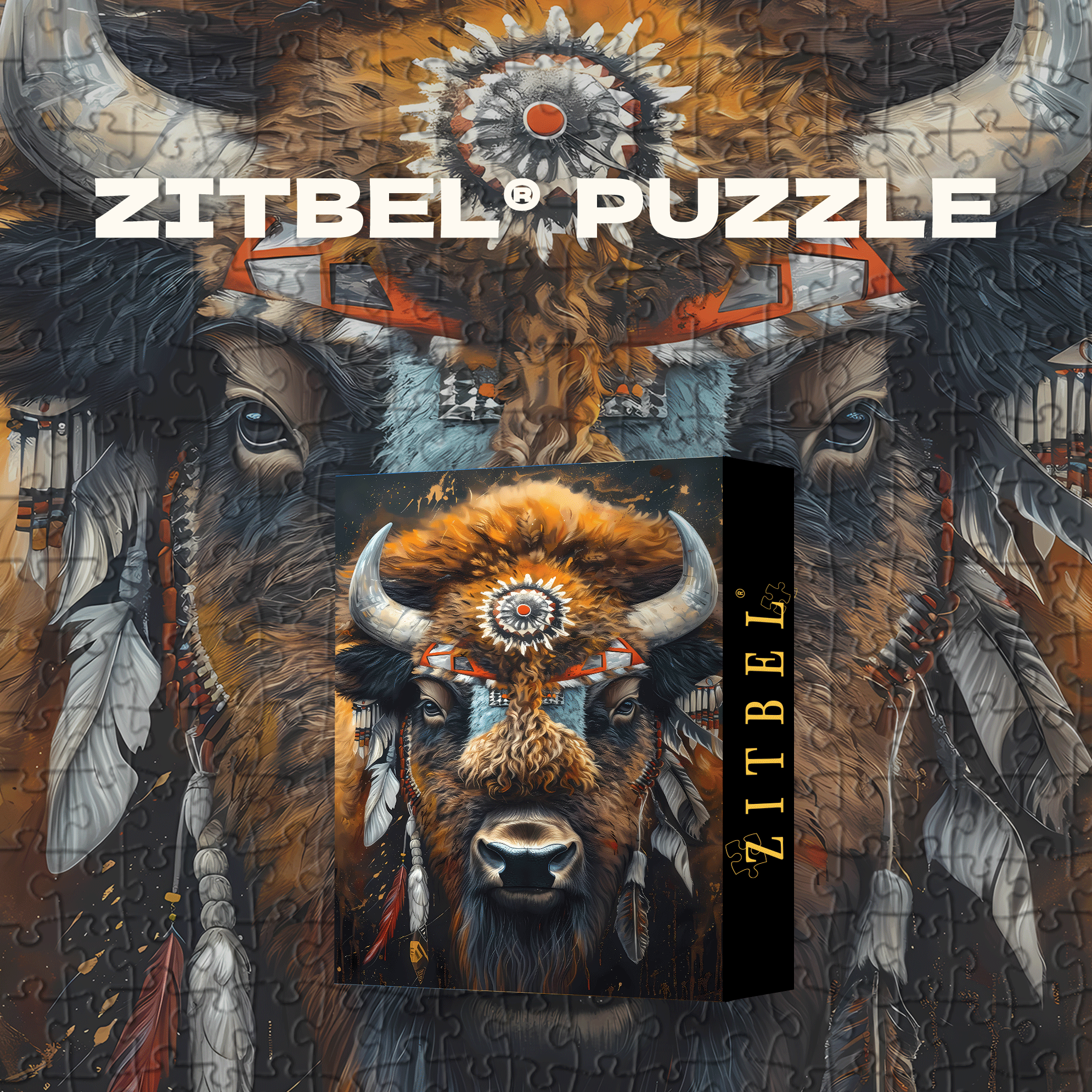 Native American Bison 500pcs/1000pcs Jigsaw Puzzle, Scratch-Resistant, Interactive Family Game & Brain-Boosting DIY Decor, Perfect for Halloween, Christmas & New Year Gifts, Family Puzzle Game
