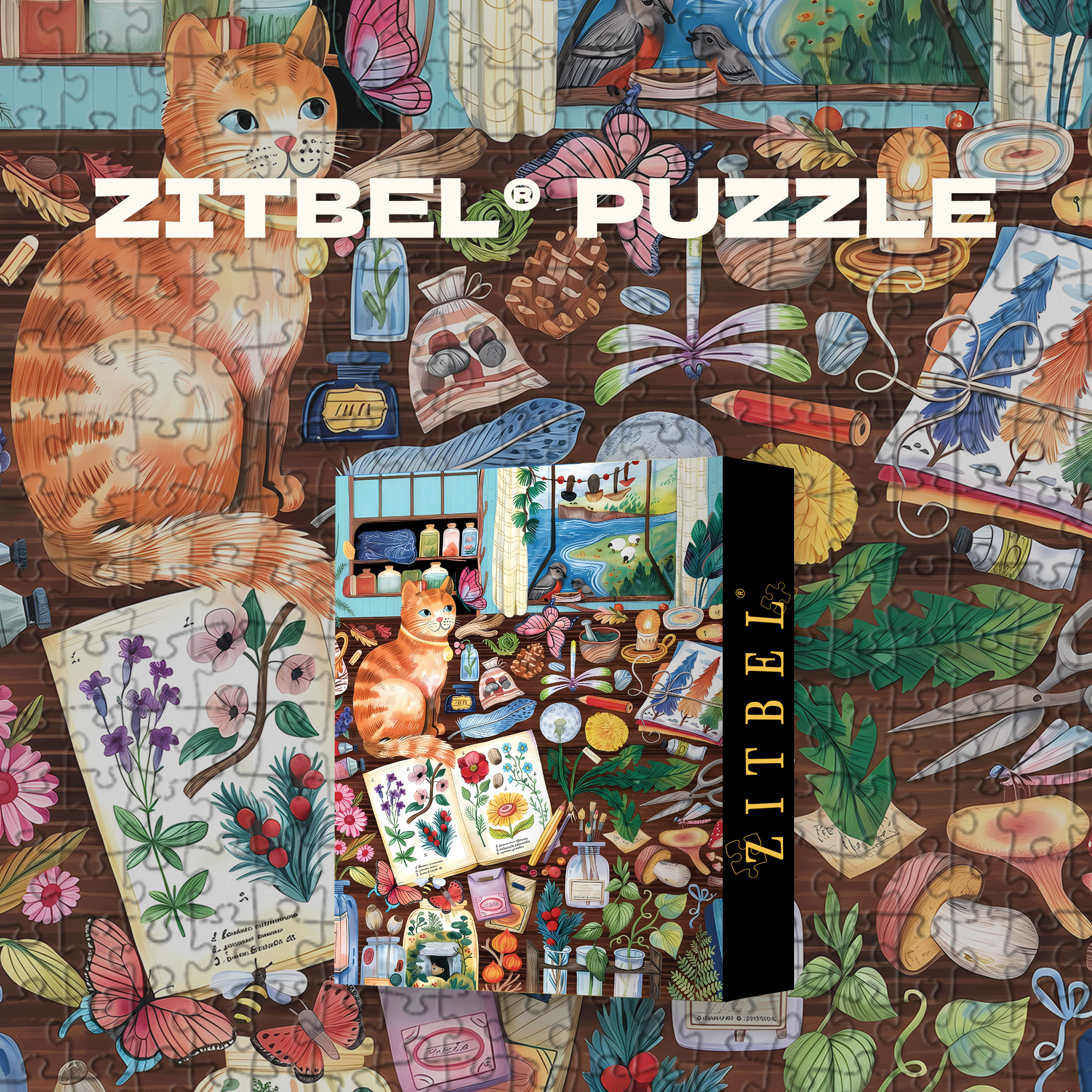 Naturalist's Cat 500pcs/1000pcs Jigsaw Puzzle, Scratch-Resistant, Interactive Family Game & Brain-Boosting DIY Decor, Perfect for Halloween, Christmas & New Year Gifts, Family Puzzle Game
