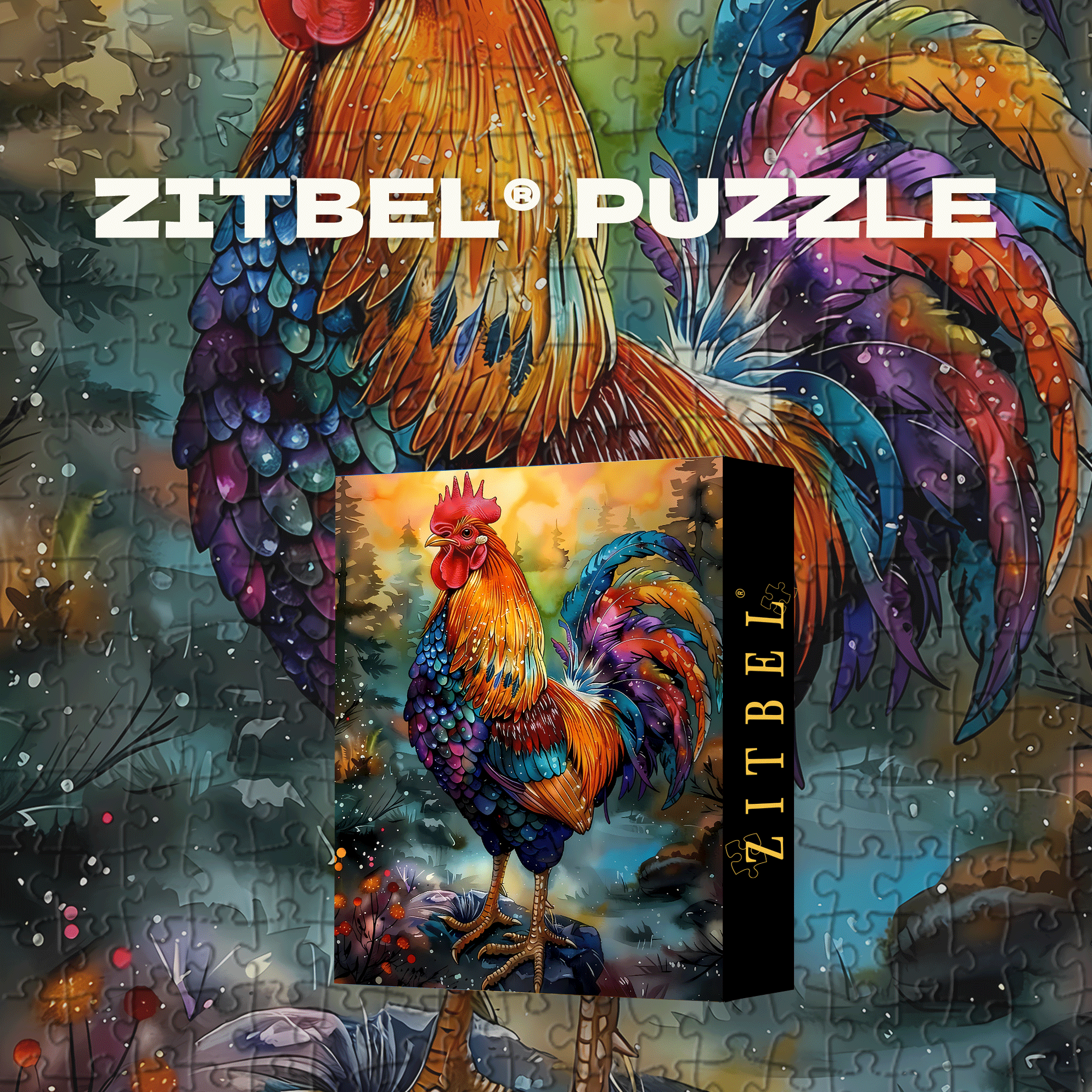 The Colorful Rooster in the Forest Mist 500pcs/1000pcs Jigsaw Puzzle, Scratch-Resistant, Interactive Family Game & Brain-Boosting DIY Decor, Perfect for Halloween, Christmas & New Year Gifts, Family Puzzle Game