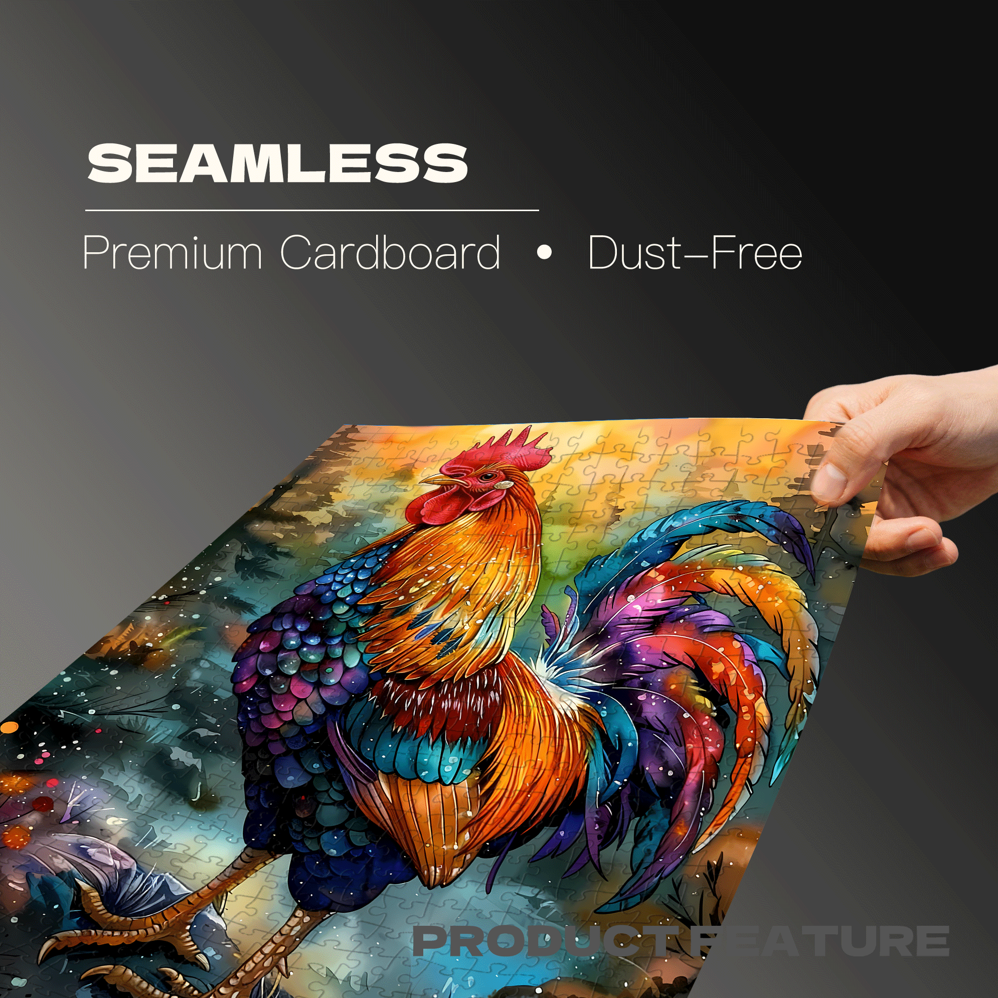 The Colorful Rooster in the Forest Mist 500pcs/1000pcs Jigsaw Puzzle, Scratch-Resistant, Interactive Family Game & Brain-Boosting DIY Decor, Perfect for Halloween, Christmas & New Year Gifts, Family Puzzle Game