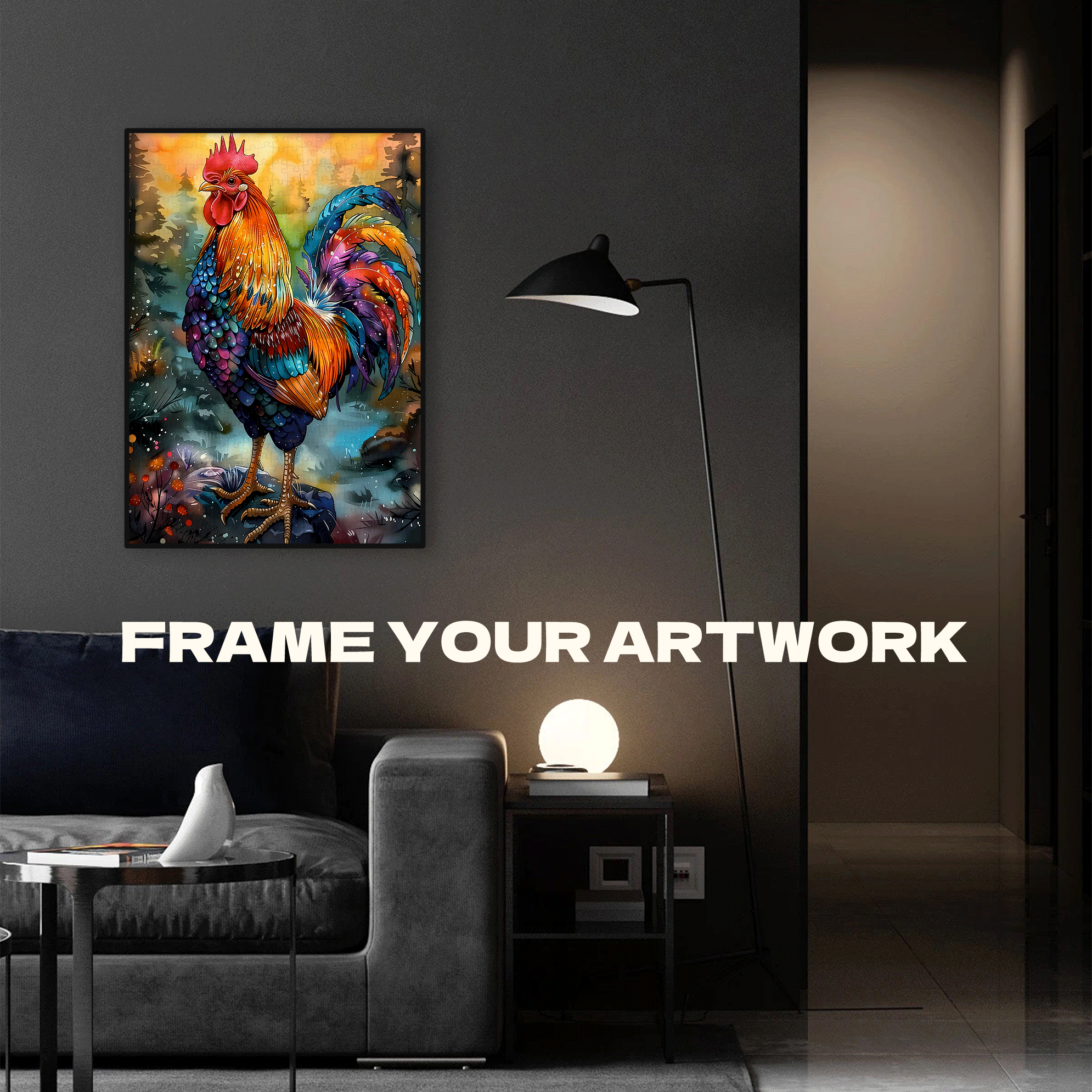 The Colorful Rooster in the Forest Mist 500pcs/1000pcs Jigsaw Puzzle, Scratch-Resistant, Interactive Family Game & Brain-Boosting DIY Decor, Perfect for Halloween, Christmas & New Year Gifts, Family Puzzle Game