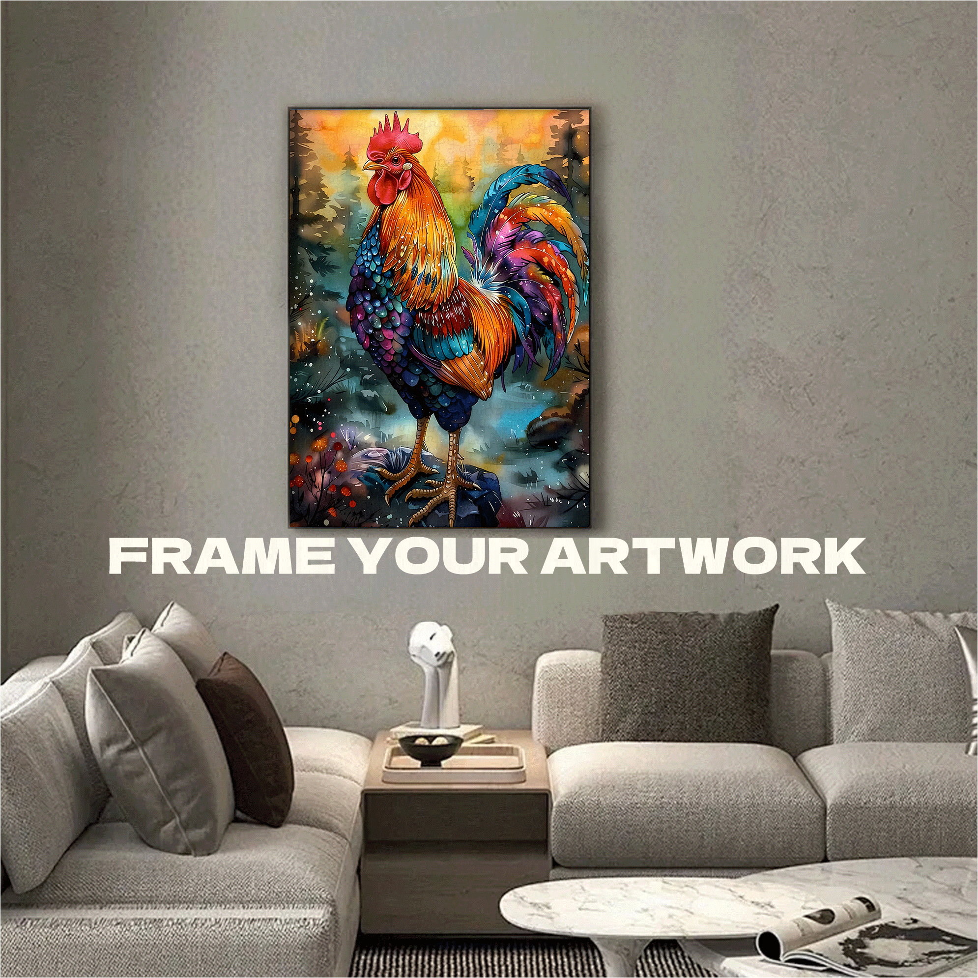 The Colorful Rooster in the Forest Mist 500pcs/1000pcs Jigsaw Puzzle, Scratch-Resistant, Interactive Family Game & Brain-Boosting DIY Decor, Perfect for Halloween, Christmas & New Year Gifts, Family Puzzle Game