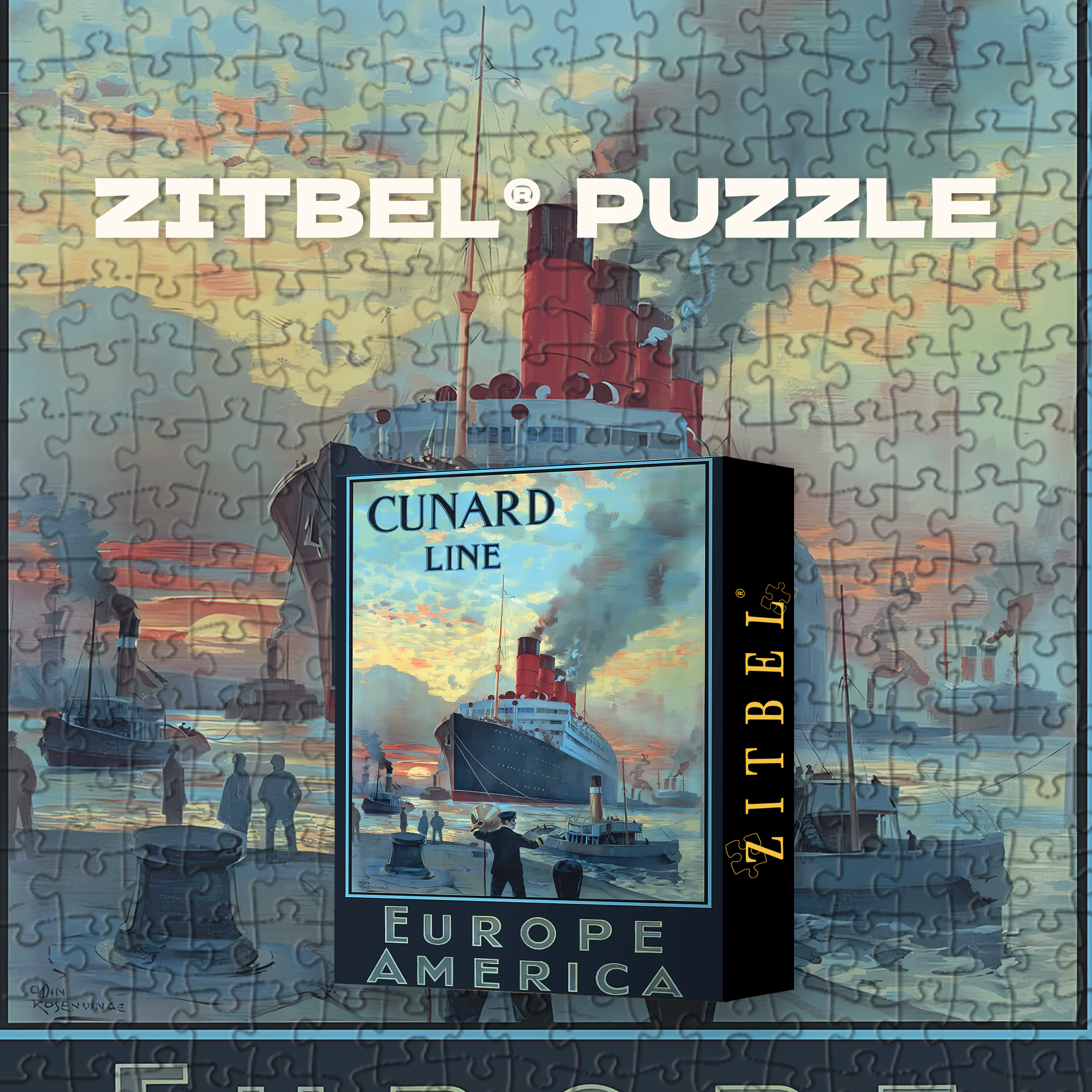 Vintage Poster Cunard Line 500pcs/1000pcs Jigsaw Puzzle, Scratch-Resistant, Interactive Family Game & Brain-Boosting DIY Decor, Perfect for Halloween, Christmas & New Year Gifts, Family Puzzle Game
