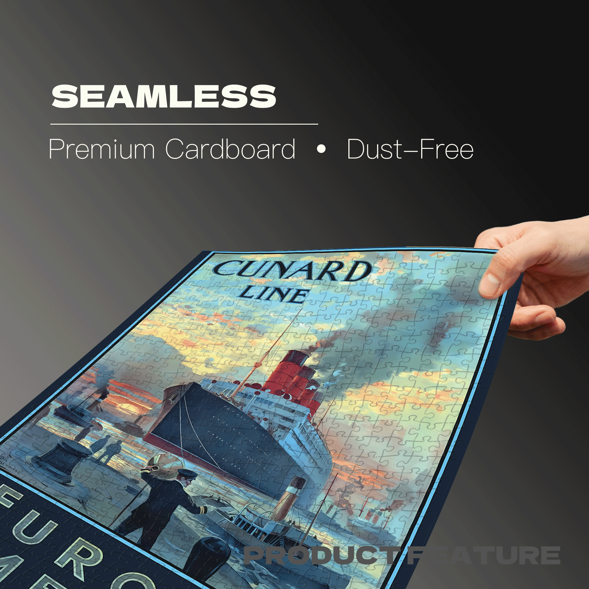 Vintage Poster Cunard Line 500pcs/1000pcs Jigsaw Puzzle, Scratch-Resistant, Interactive Family Game & Brain-Boosting DIY Decor, Perfect for Halloween, Christmas & New Year Gifts, Family Puzzle Game