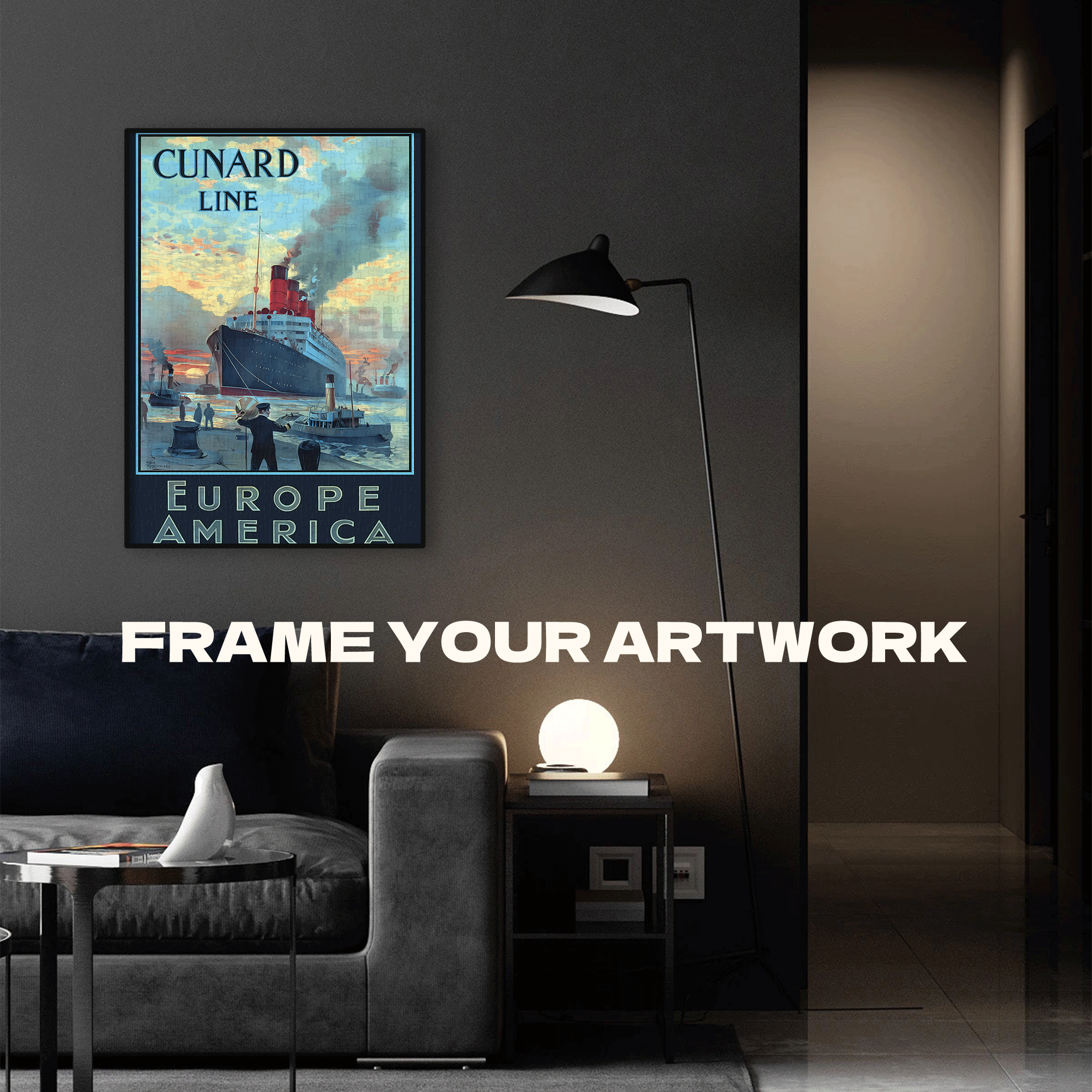 Vintage Poster Cunard Line 500pcs/1000pcs Jigsaw Puzzle, Scratch-Resistant, Interactive Family Game & Brain-Boosting DIY Decor, Perfect for Halloween, Christmas & New Year Gifts, Family Puzzle Game