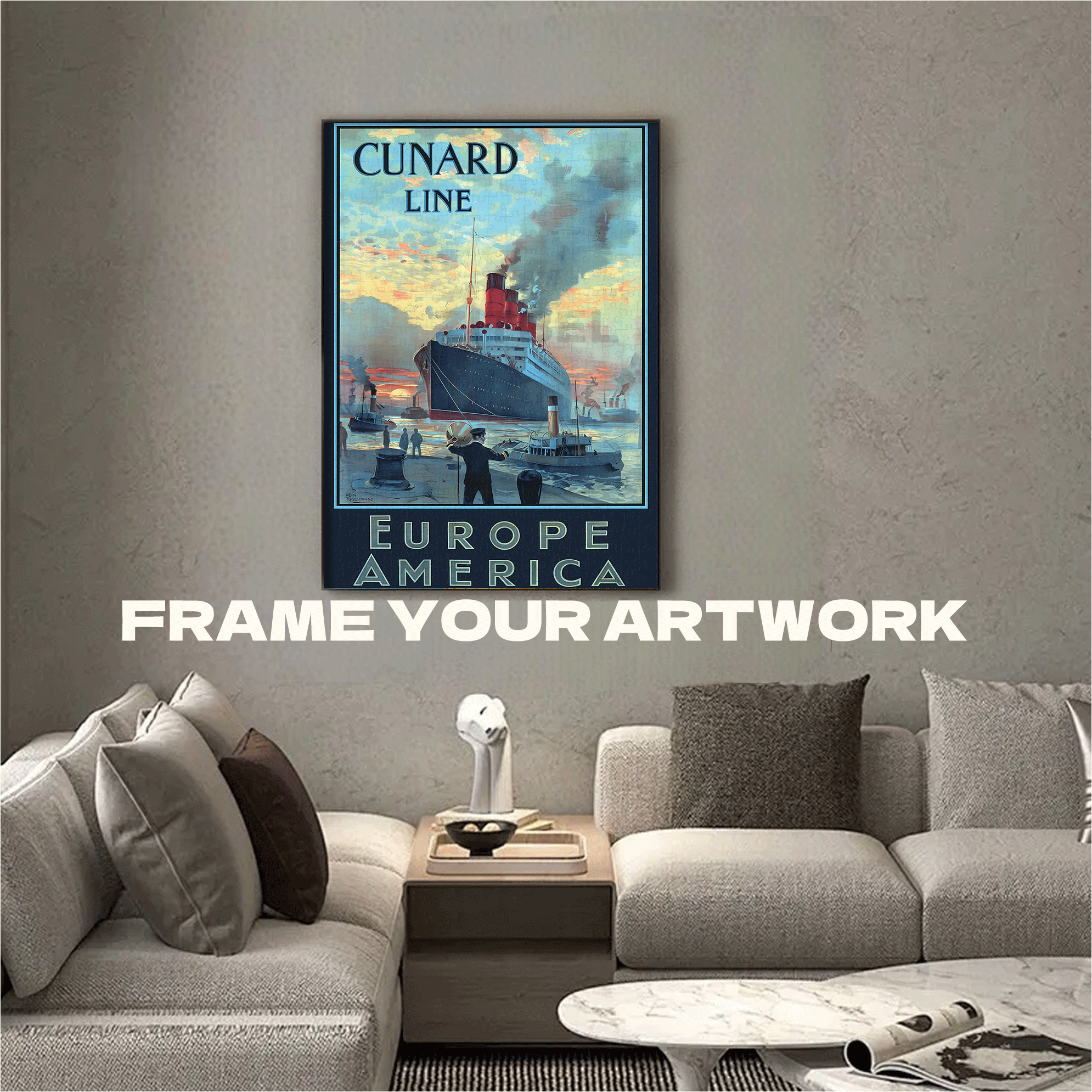 Vintage Poster Cunard Line 500pcs/1000pcs Jigsaw Puzzle, Scratch-Resistant, Interactive Family Game & Brain-Boosting DIY Decor, Perfect for Halloween, Christmas & New Year Gifts, Family Puzzle Game