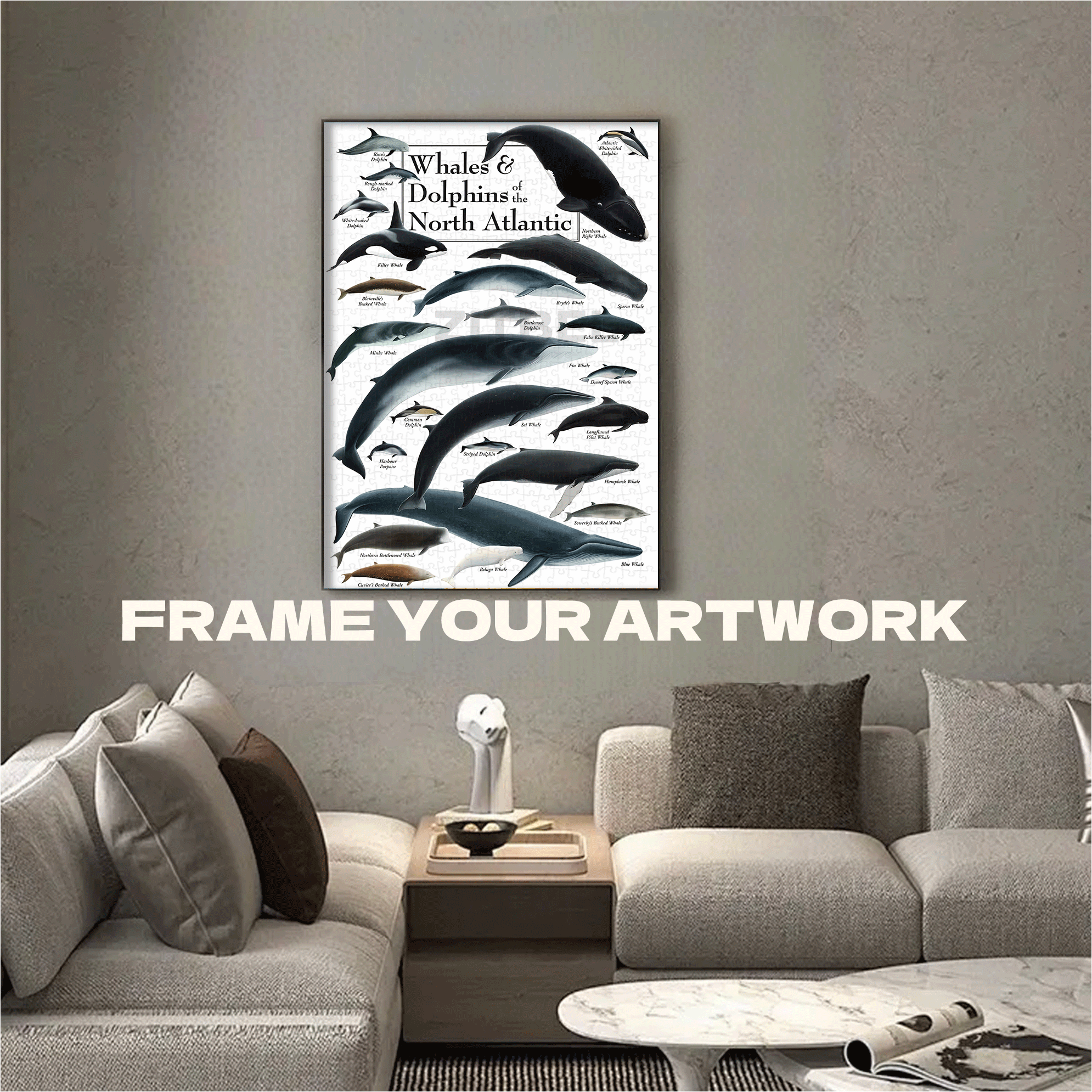 Whales & Dolphins of the North Atlantic 500pcs/1000pcs Jigsaw Puzzle, Scratch-Resistant, Interactive Family Game & Brain-Boosting DIY Decor, Perfect for Halloween, Christmas & New Year Gifts, Family Puzzle Game