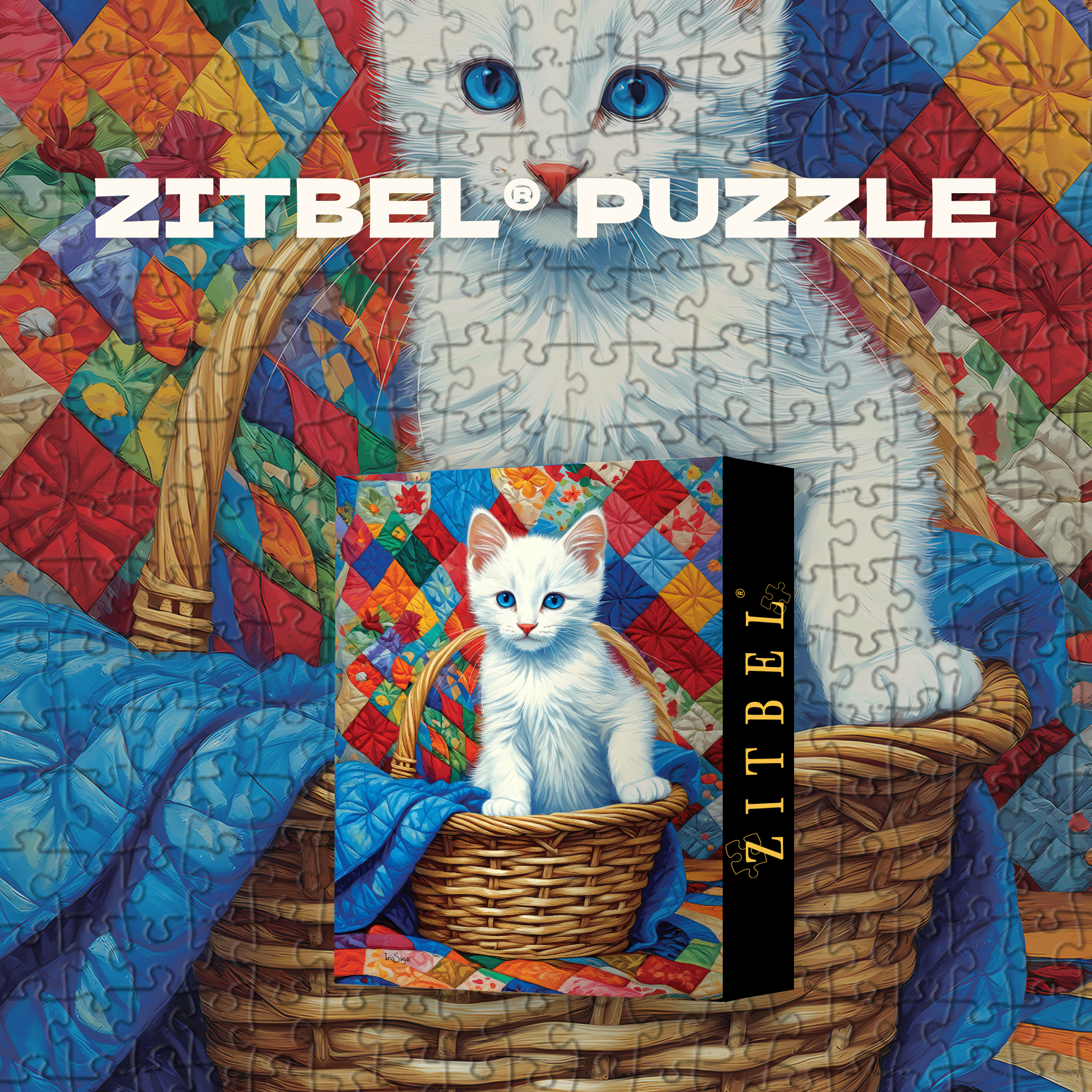 White Kitten and Quilts 500pcs/1000pcs Jigsaw Puzzle, Scratch-Resistant, Interactive Family Game & Brain-Boosting DIY Decor, Perfect for Halloween, Christmas & New Year Gifts, Family Puzzle Game