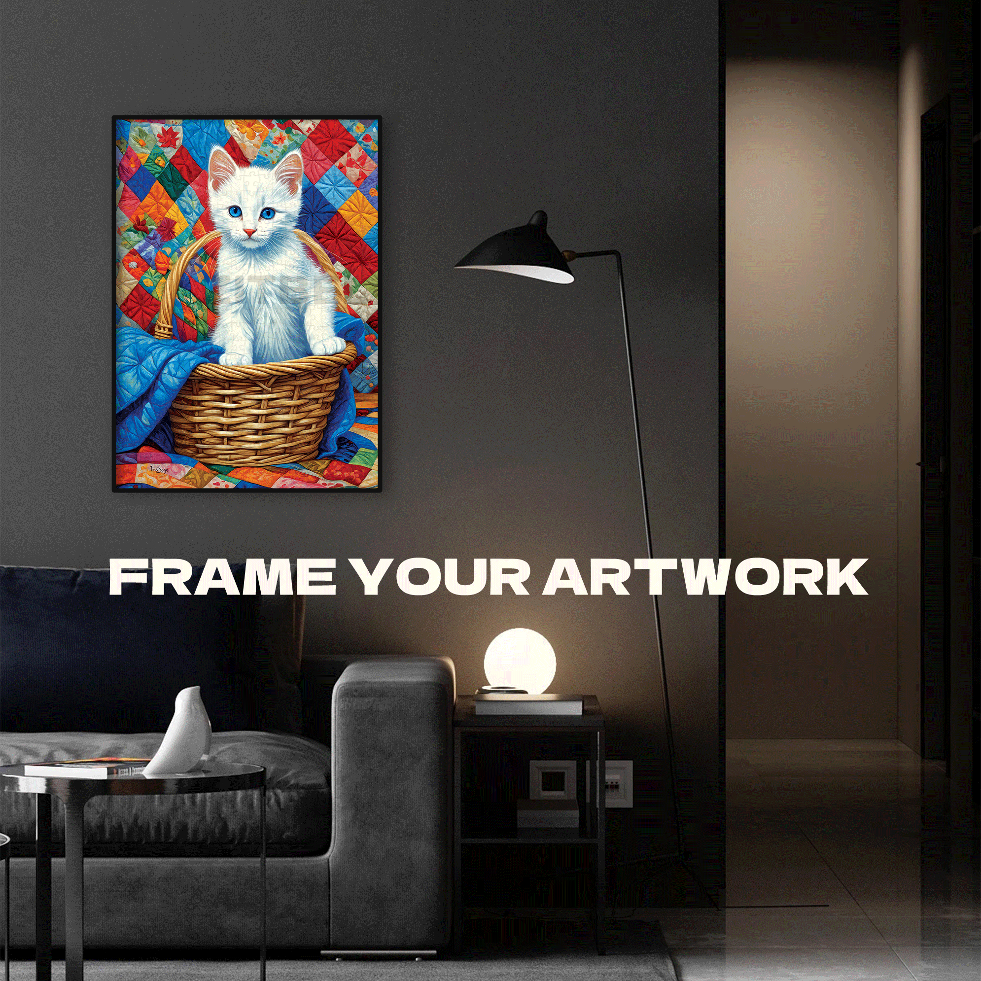 White Kitten and Quilts 500pcs/1000pcs Jigsaw Puzzle, Scratch-Resistant, Interactive Family Game & Brain-Boosting DIY Decor, Perfect for Halloween, Christmas & New Year Gifts, Family Puzzle Game