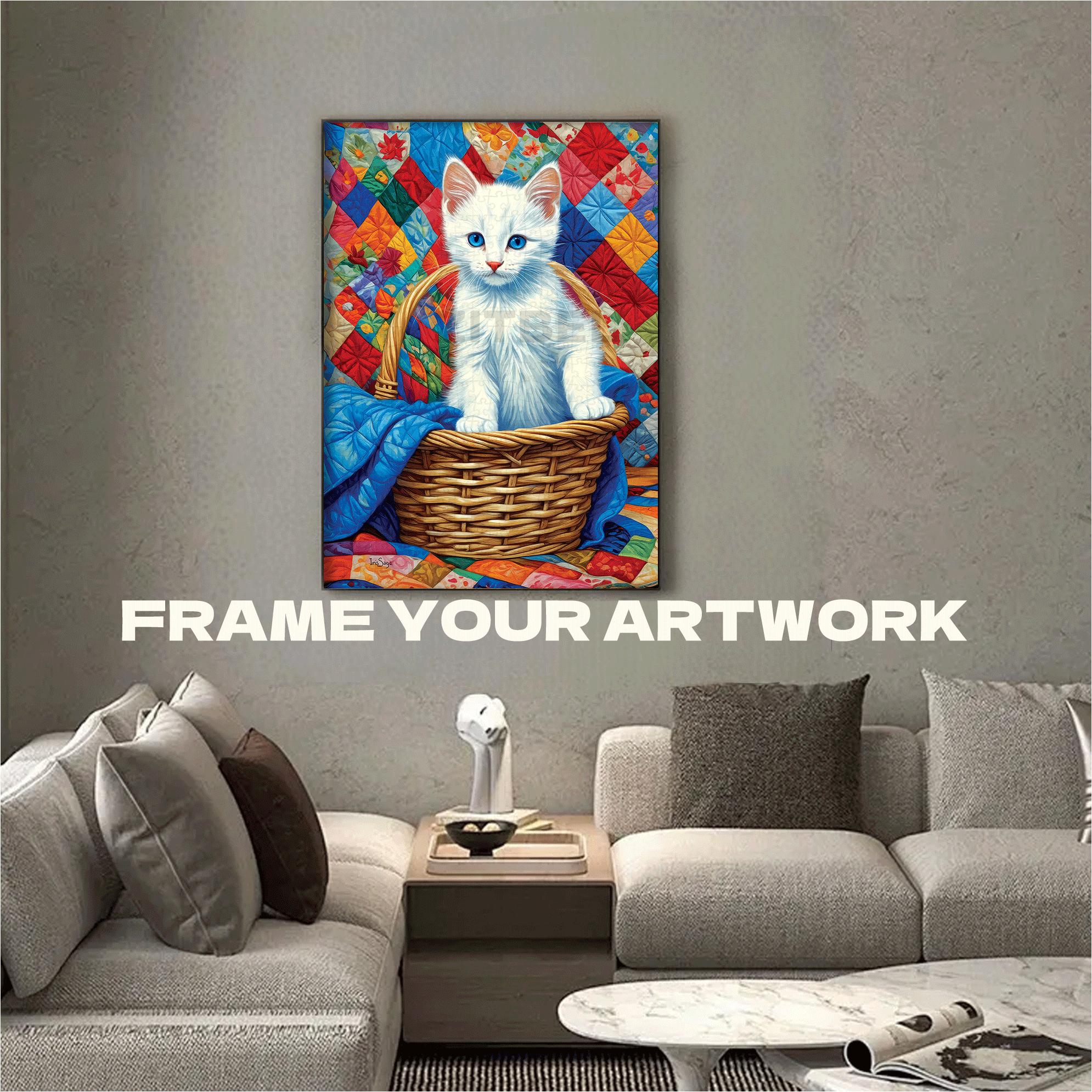 White Kitten and Quilts 500pcs/1000pcs Jigsaw Puzzle, Scratch-Resistant, Interactive Family Game & Brain-Boosting DIY Decor, Perfect for Halloween, Christmas & New Year Gifts, Family Puzzle Game