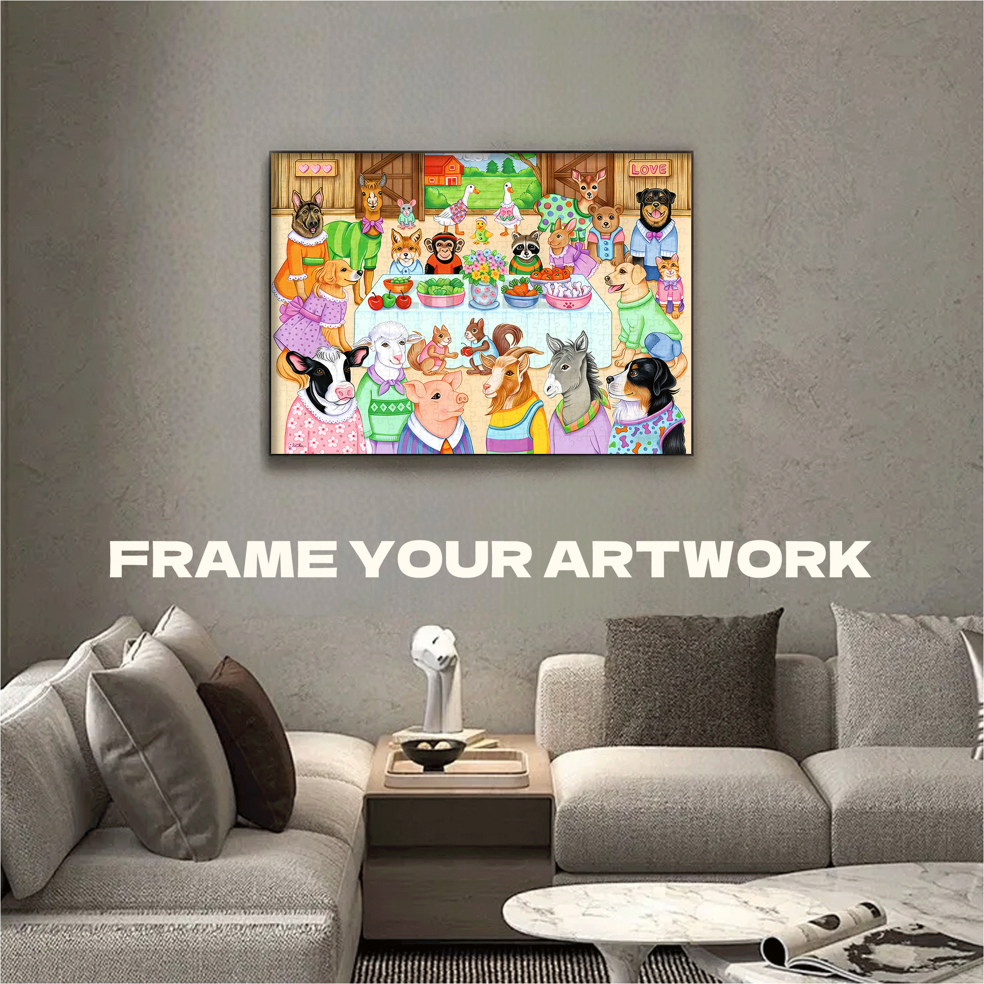 Barn Party 500pcs/1000pcs Jigsaw Puzzle, Scratch-Resistant, Interactive Family Game & Brain-Boosting DIY Decor, Perfect for Halloween, Christmas & New Year Gifts, Family Puzzle Game